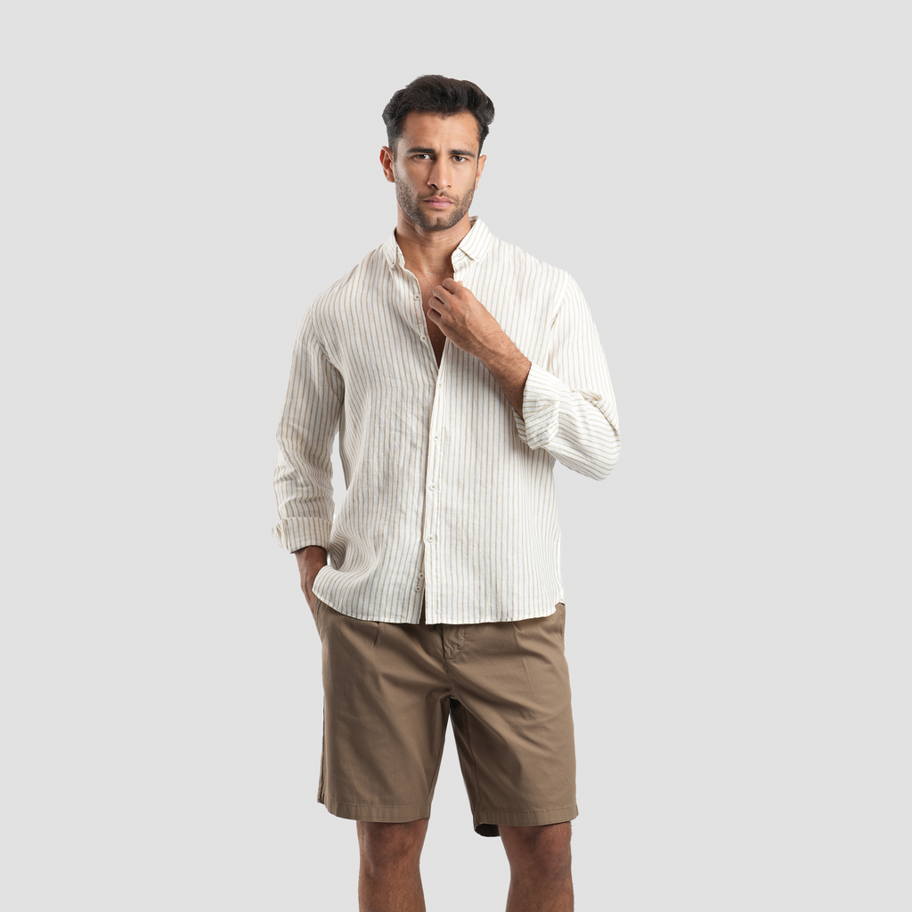 Off white striped linen shirt-MSH644 - Naga Homme
