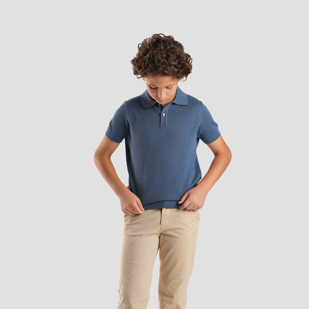 Boys' Blue Textured Polo-BPO-93S - Naga Homme