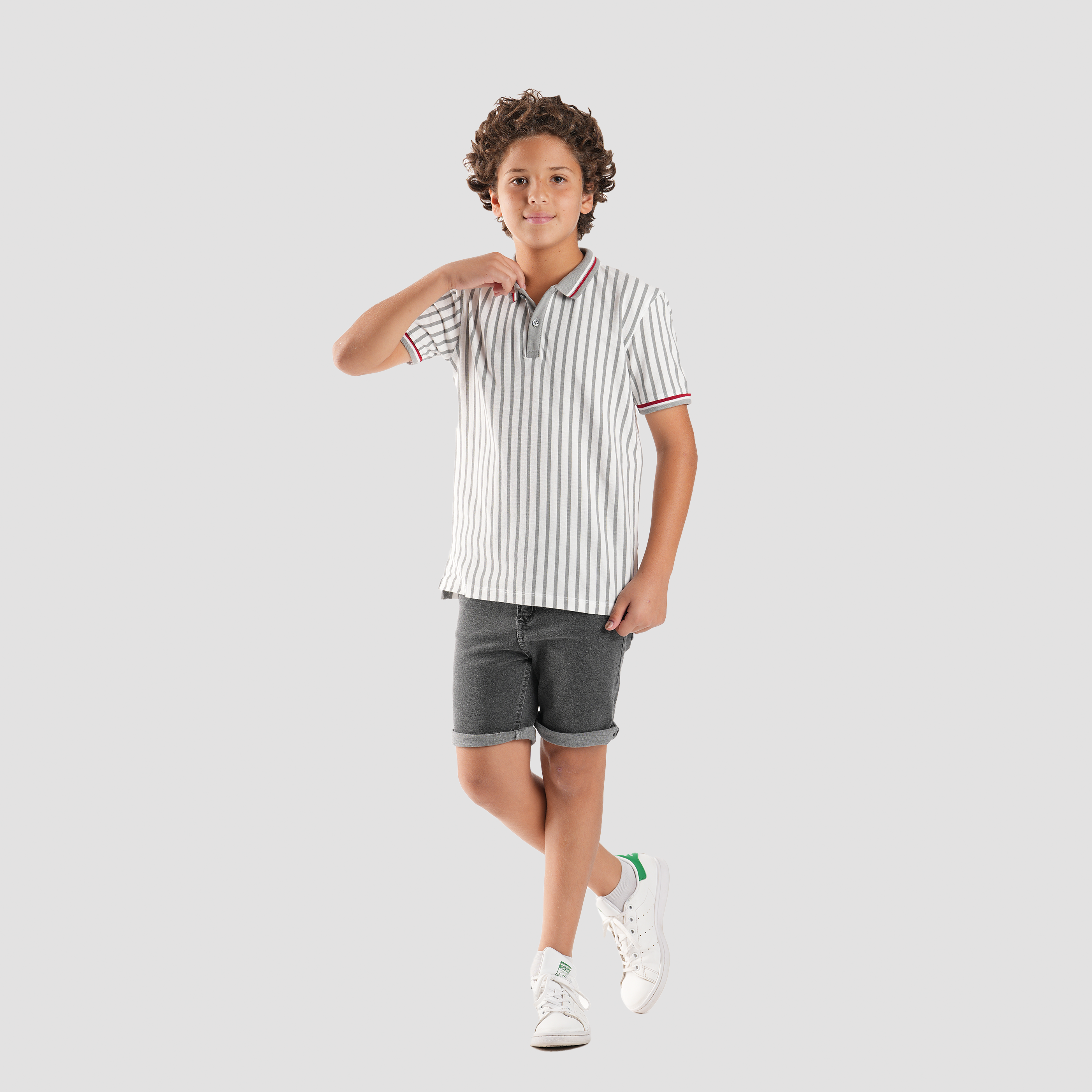 White*Grey Stripe Polo Shirt-BPO-89S - Naga Homme Main image