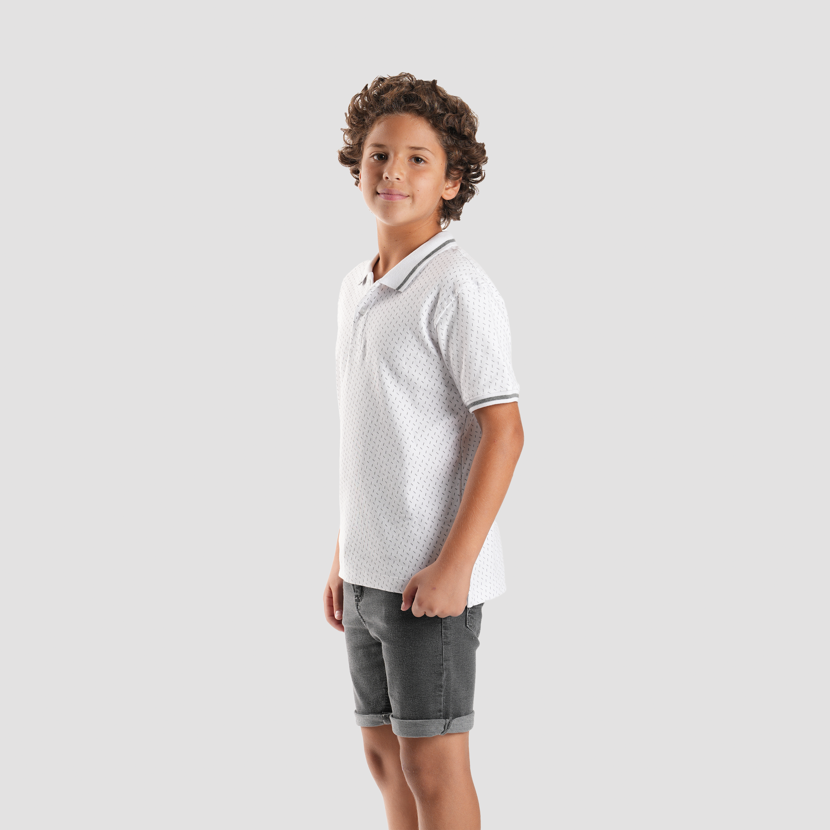 Boys' White Print Polo Shirt-BPO-95S Secondary image