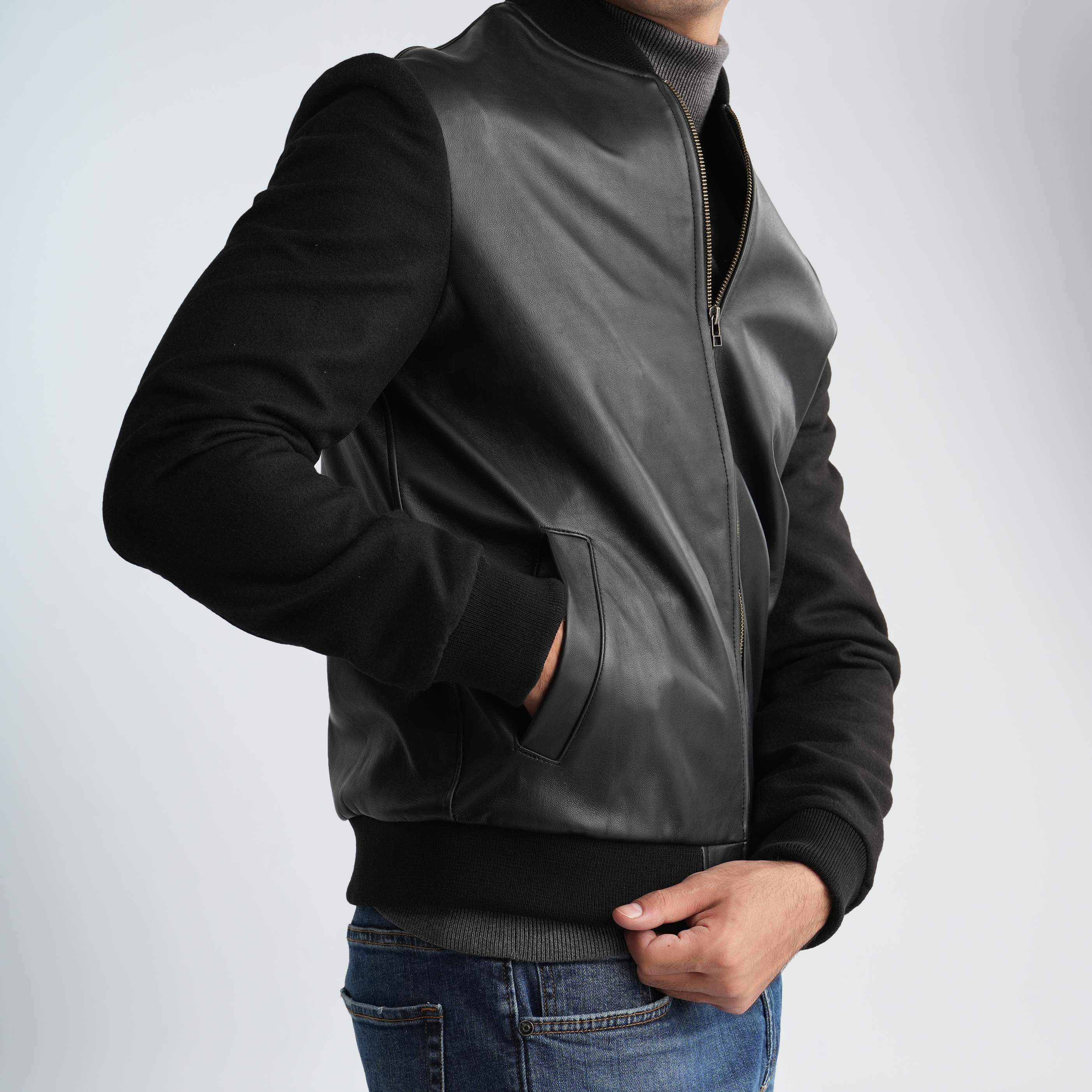 Men's Black Leather Jacket-MLJ-49