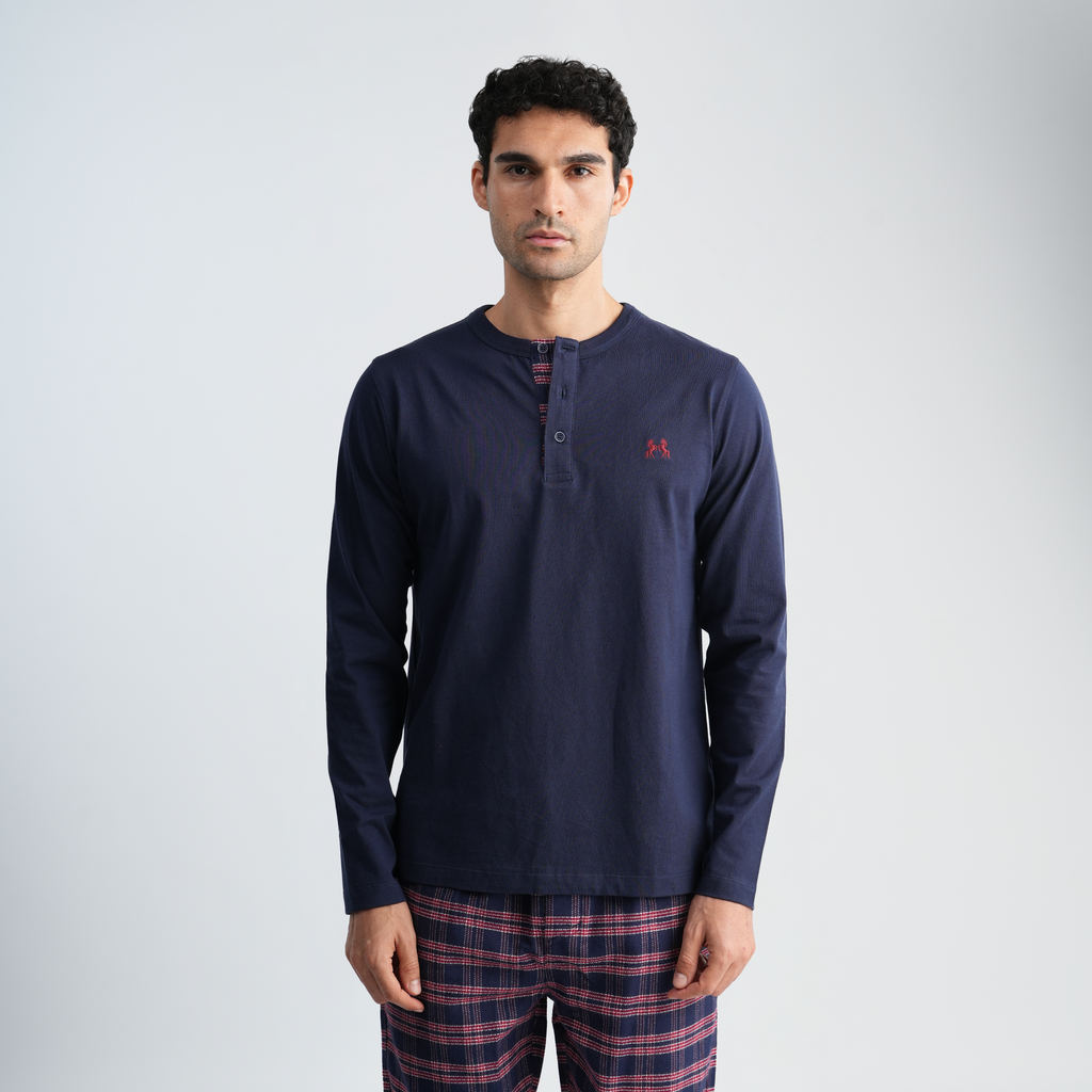 Men's Navy Pajama Set-MPJL143