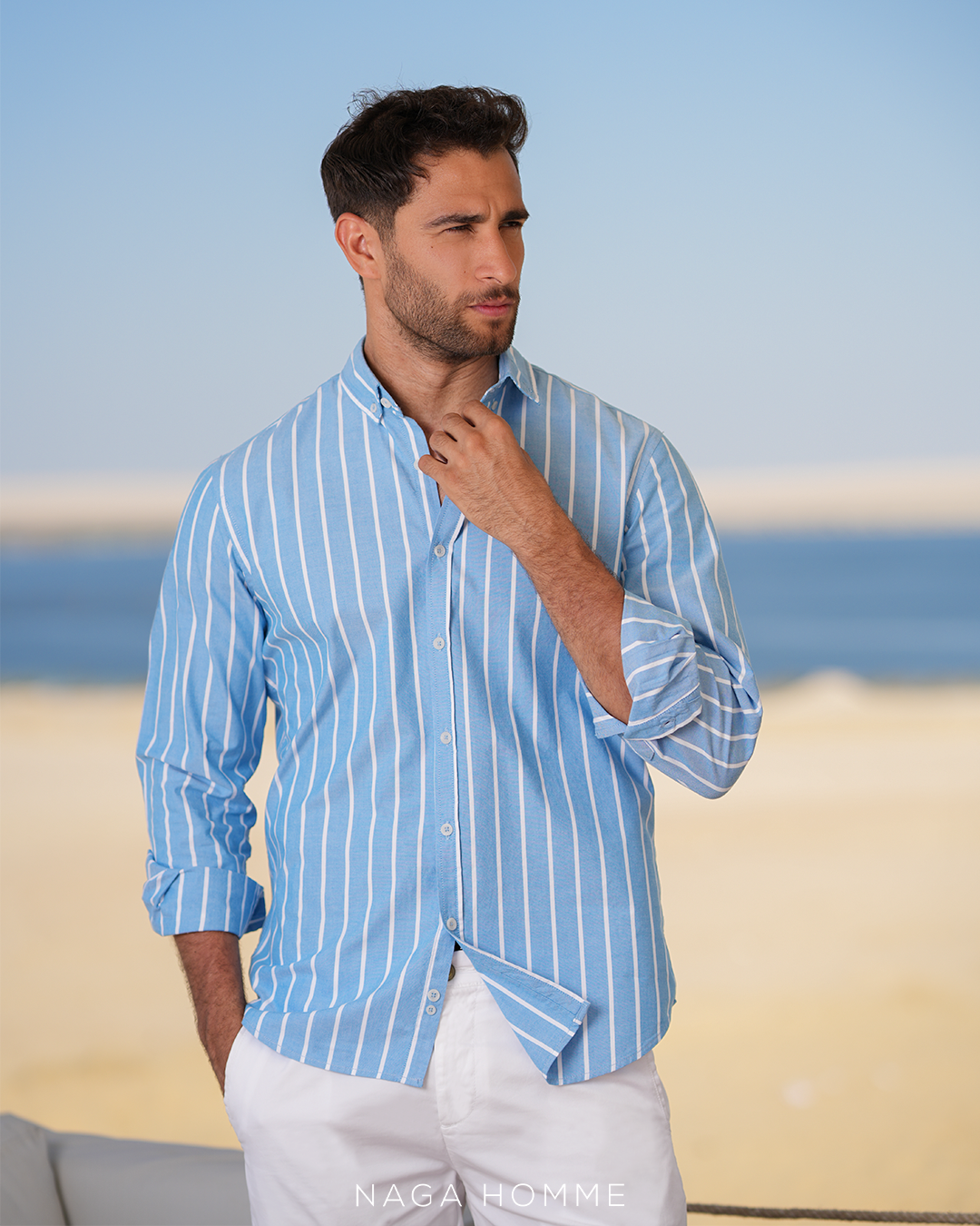 Dark Blue Striped Shirt (MSH0116) - Naga Homme