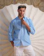 Dark Blue Striped Shirt (MSH0116) - Naga Homme