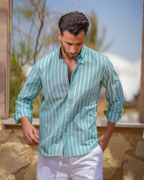 Light Green Striped Casual Shirt