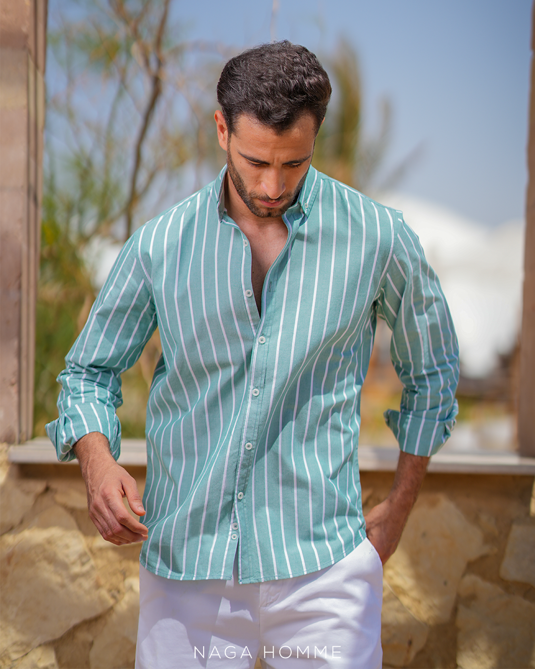 Light Green Striped Casual Shirt