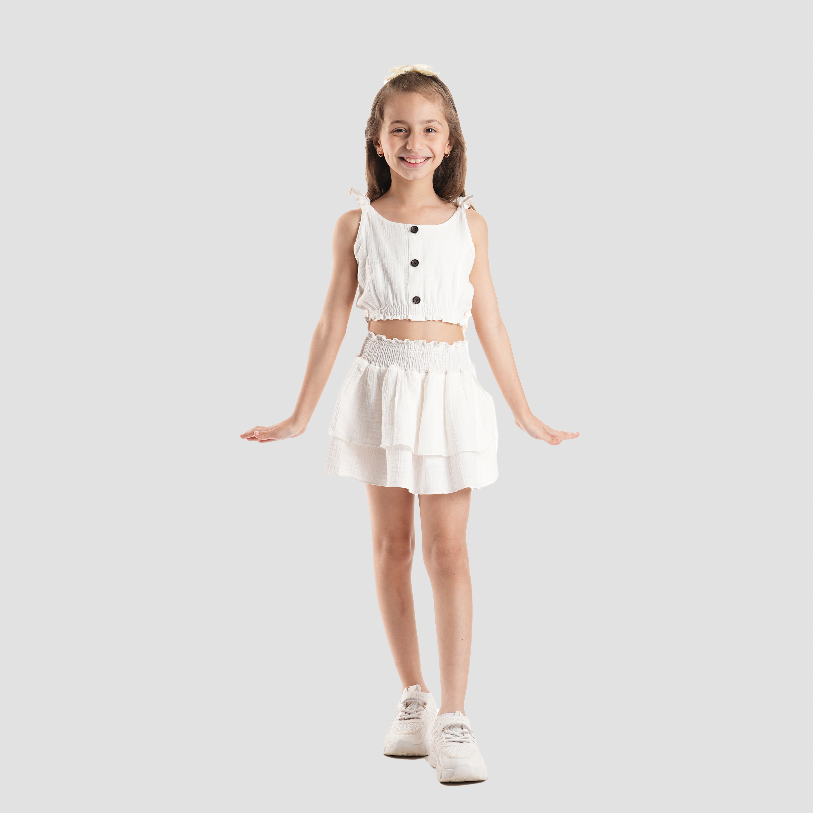 White Ruffle Top and Skirt Set -GST-18S - Naga Homme Main image