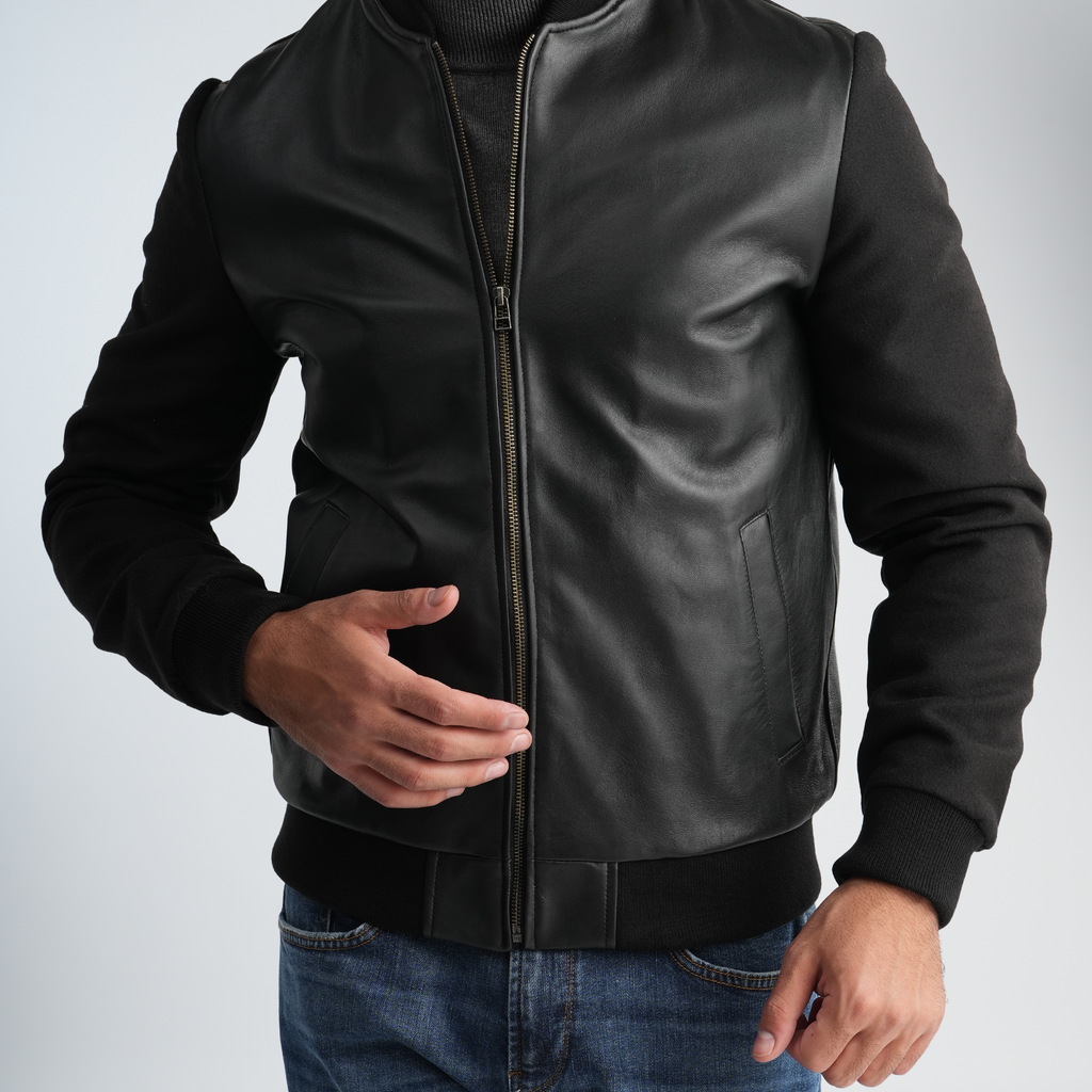 Men's Black Leather Jacket-MLJ-49