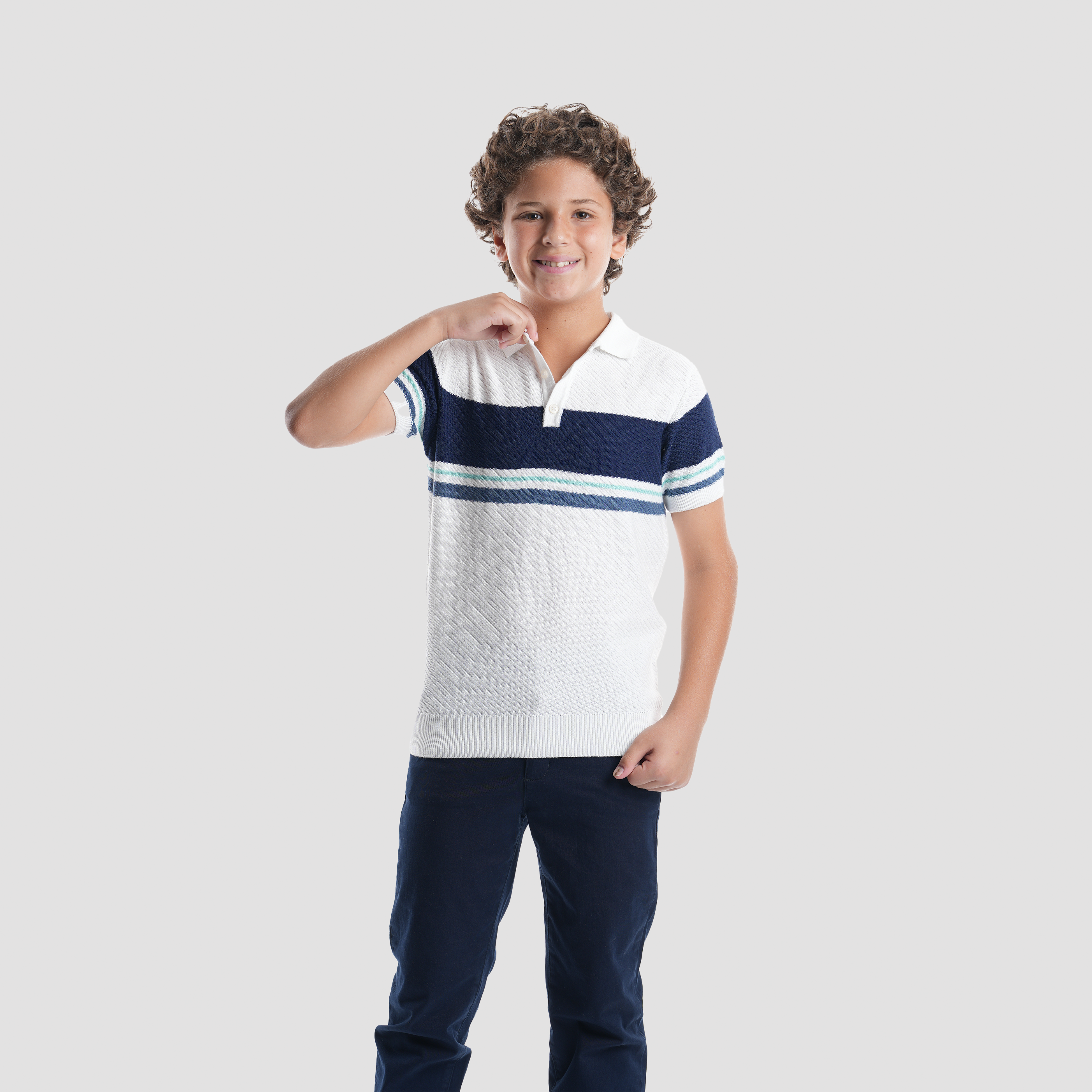 White Striped Polo Shirt-BPO104S - Naga Homme Main image