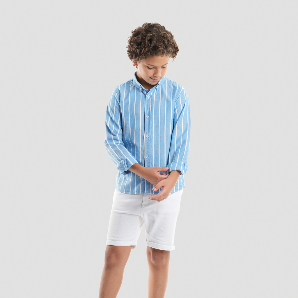 Boys' Blue Striped Shirt-BSH156S - Naga Homme