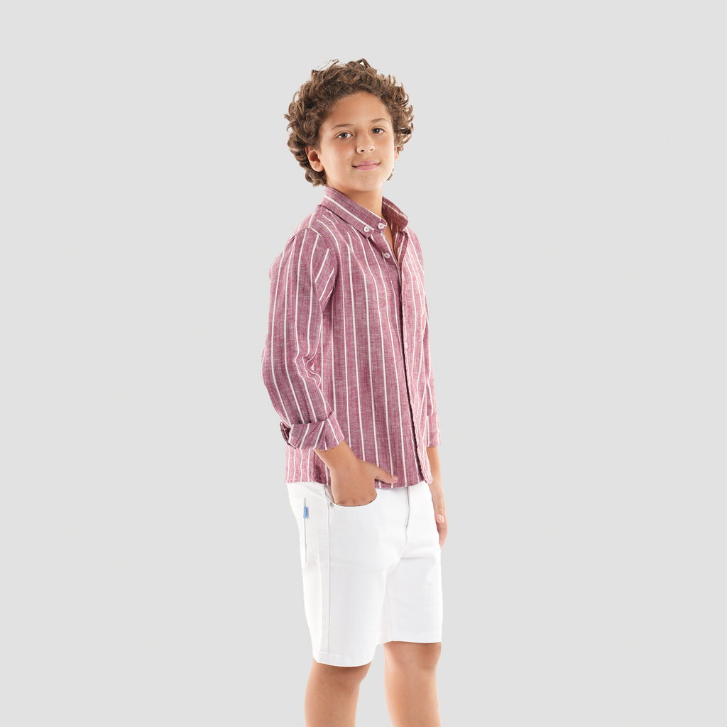 Boys' Dark Red Linen Shirt-BSH148S - Naga Homme