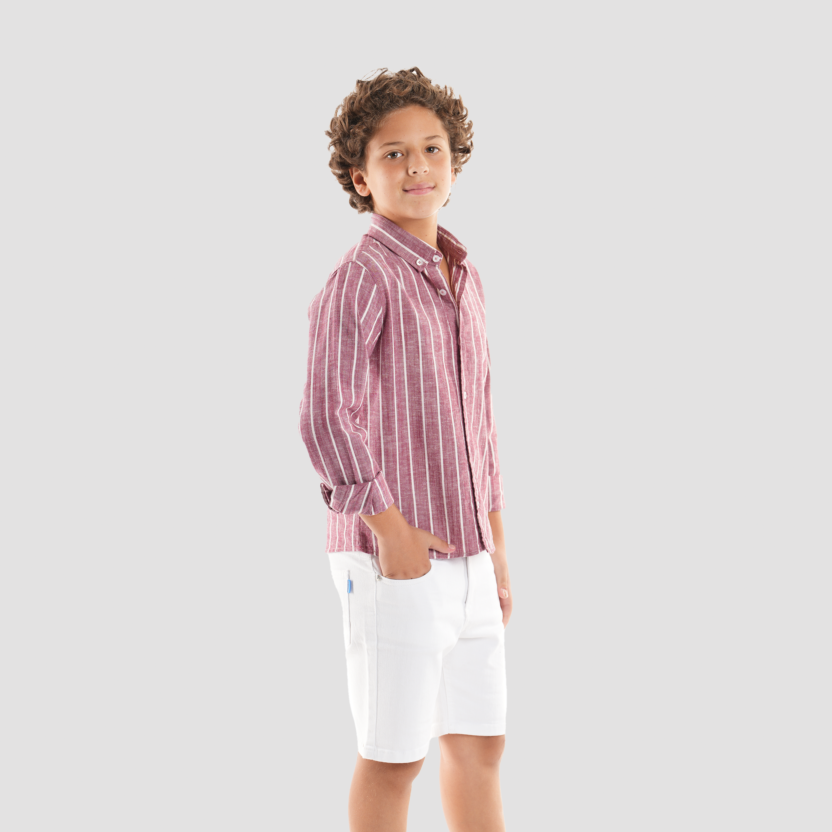 Boys' Dark Red Linen Shirt-BSH148S - Naga Homme