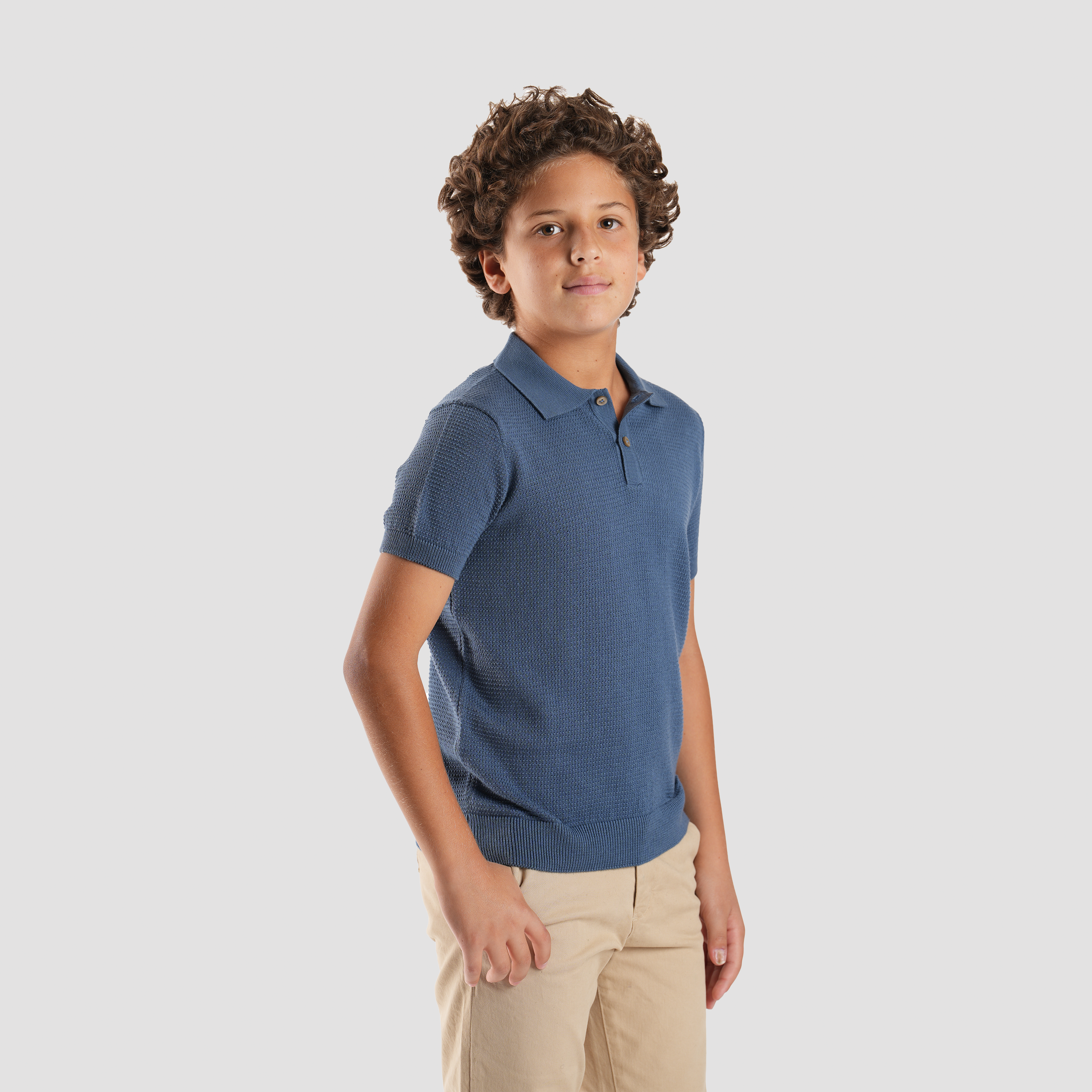 Boys' Blue Textured Polo-BPO-93S Secondary image