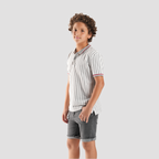 White*Grey Stripe Polo Shirt-BPO-89S - Naga Homme