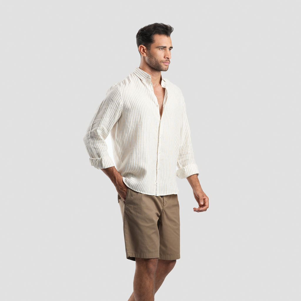 Off white striped linen shirt-MSH644 - Naga Homme