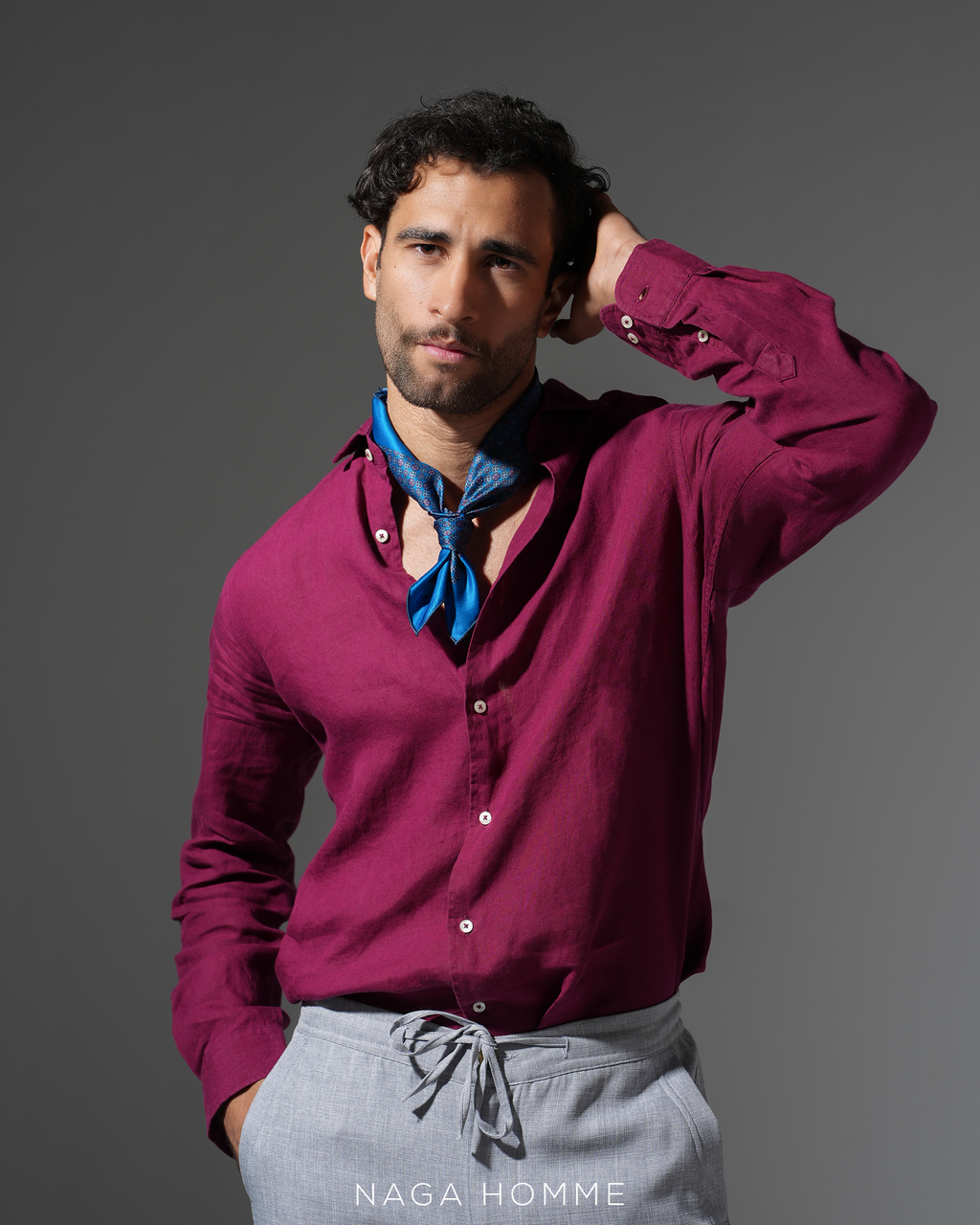 Bordeaux Long-Sleeve Linen Shirt(0191)