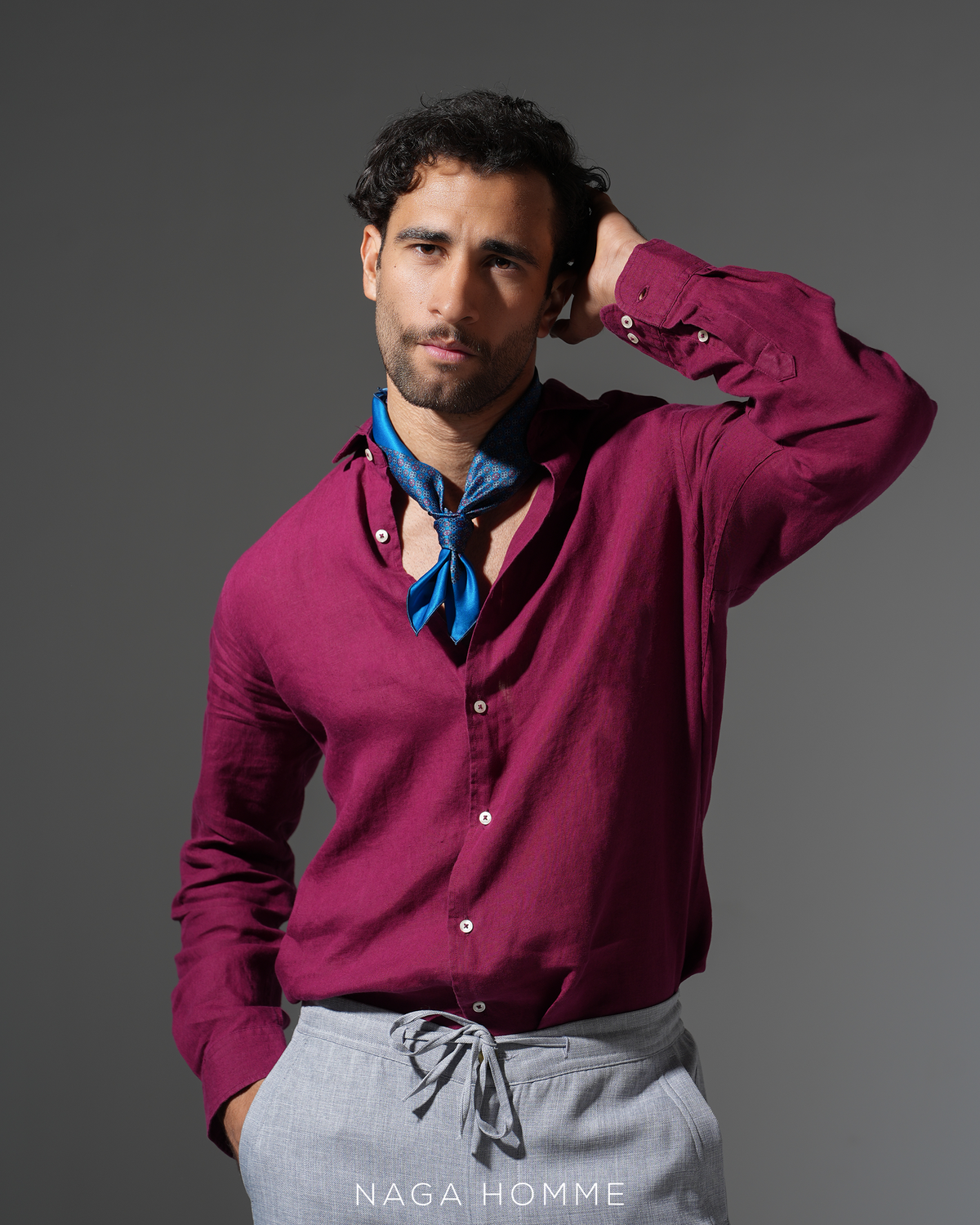 Bordeaux Long-Sleeve Linen Shirt(0191)