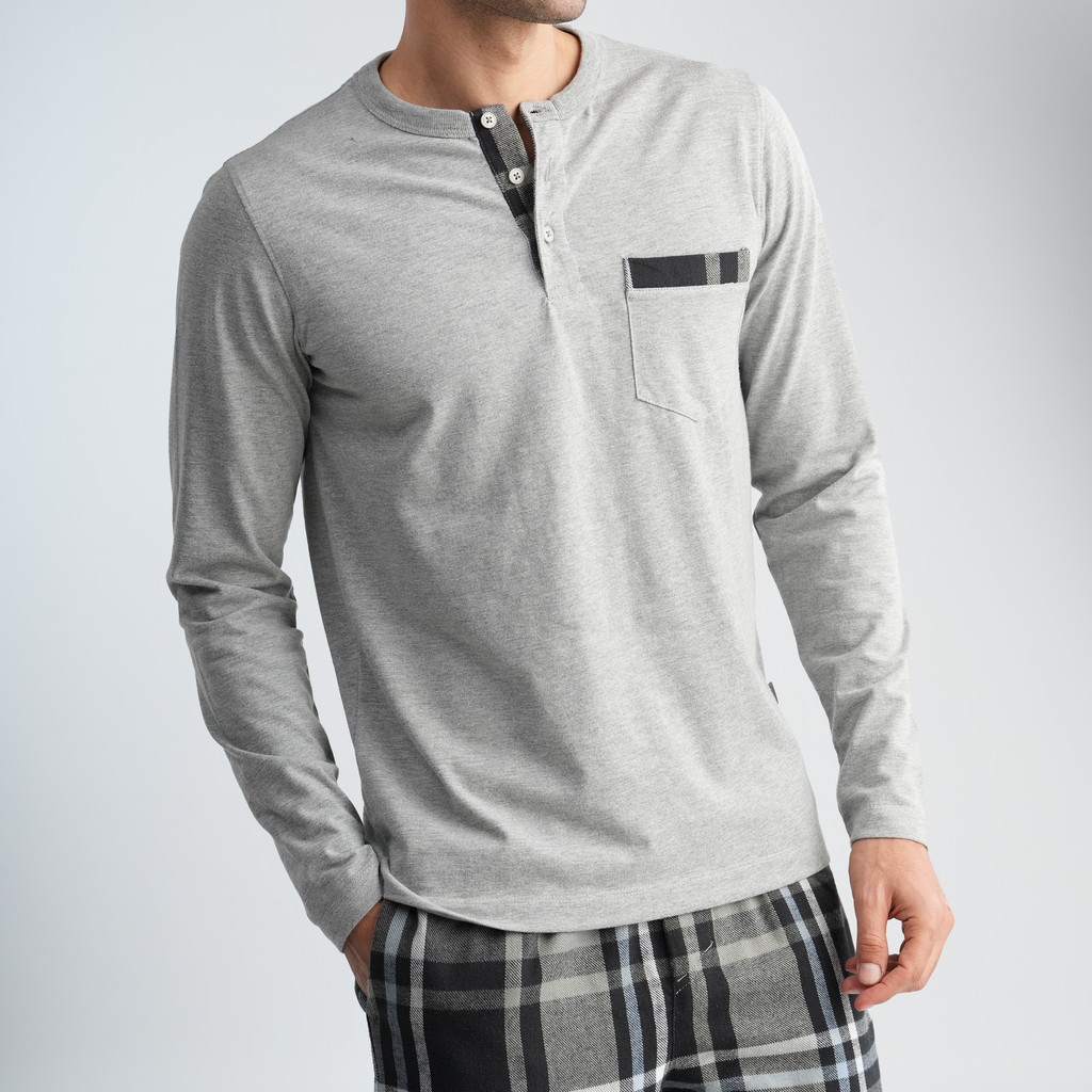 Men's Grey Plaid Pajama Set-MPJL187
