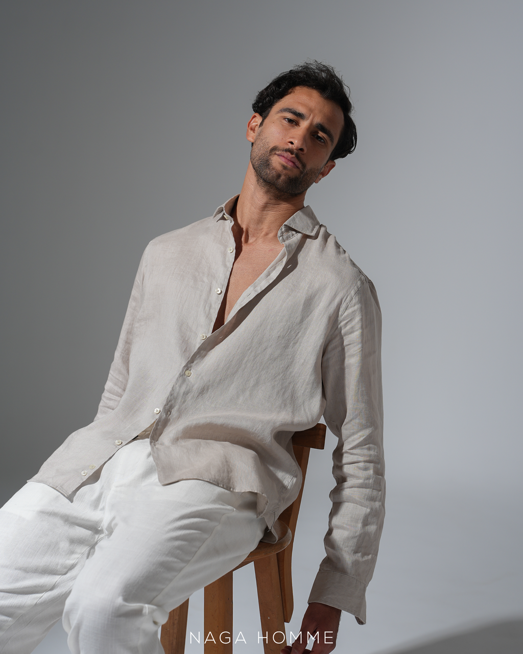 Light Beige Linen Shirt(0284)