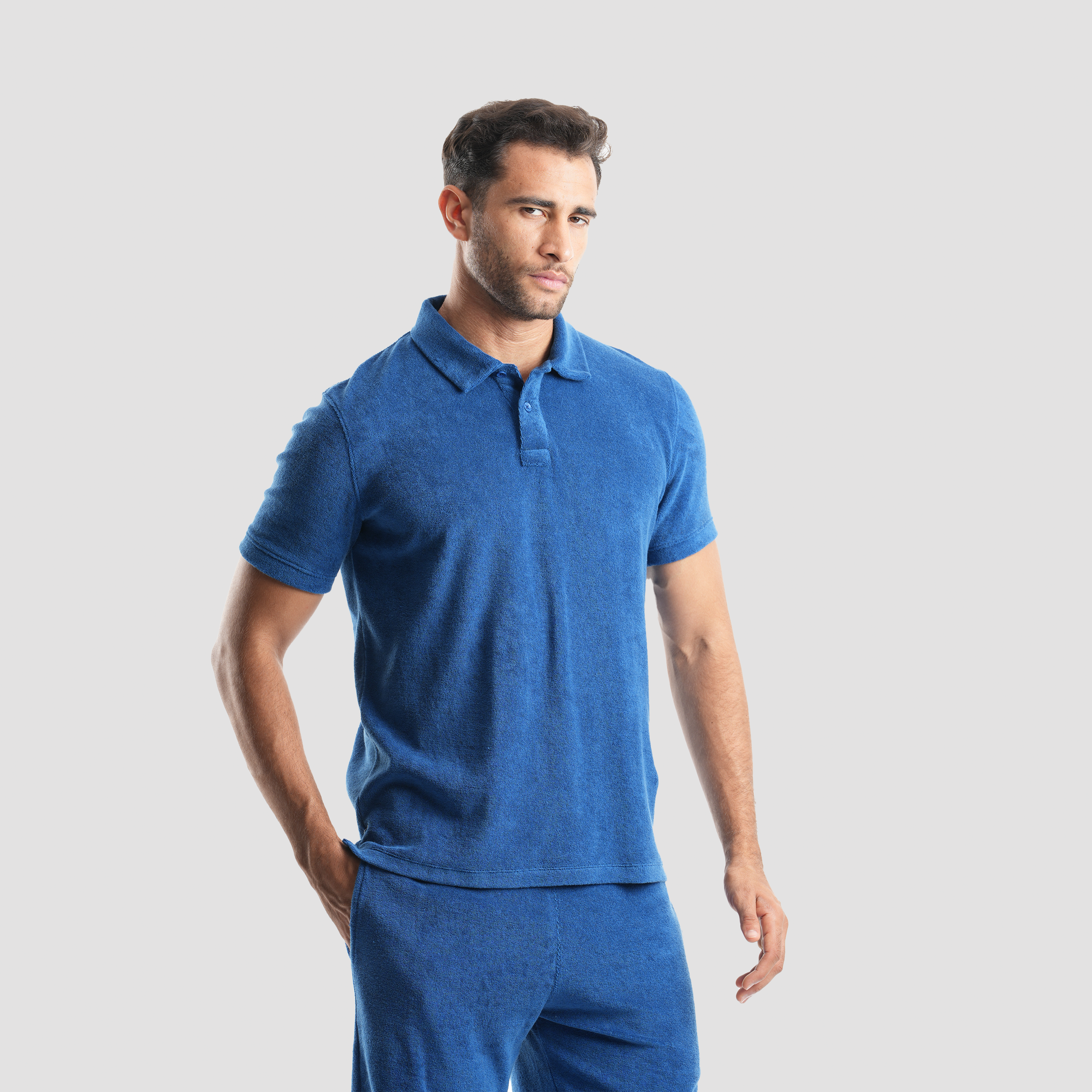 Men's Dark Blue Towel Polo Shirt (MPOB-01) - Naga Homme Main image