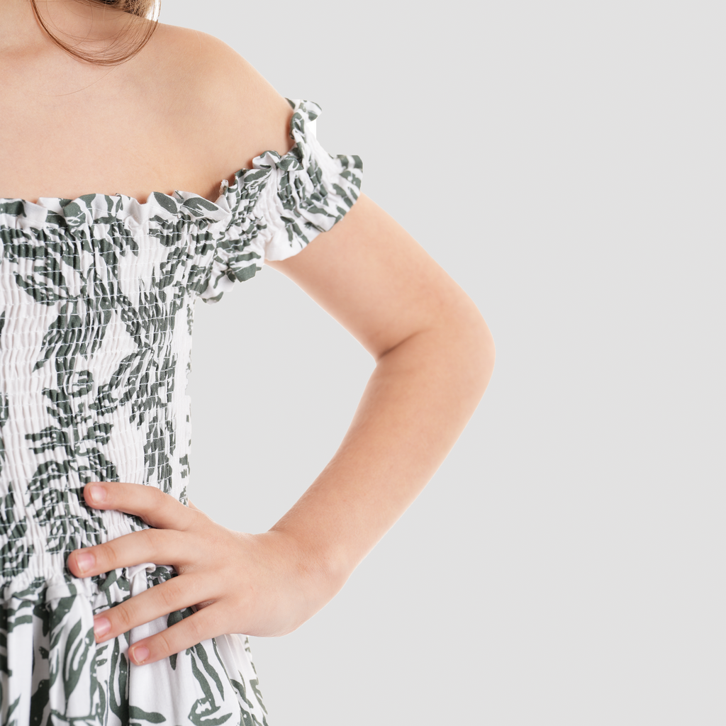 Off-Shoulder Leaf Print Dress-GDR-50S - Naga Homme