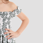 Off-Shoulder Leaf Print Dress-GDR-50S - Naga Homme
