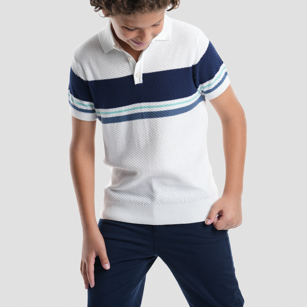 White Striped Polo Shirt-BPO104S - Naga Homme