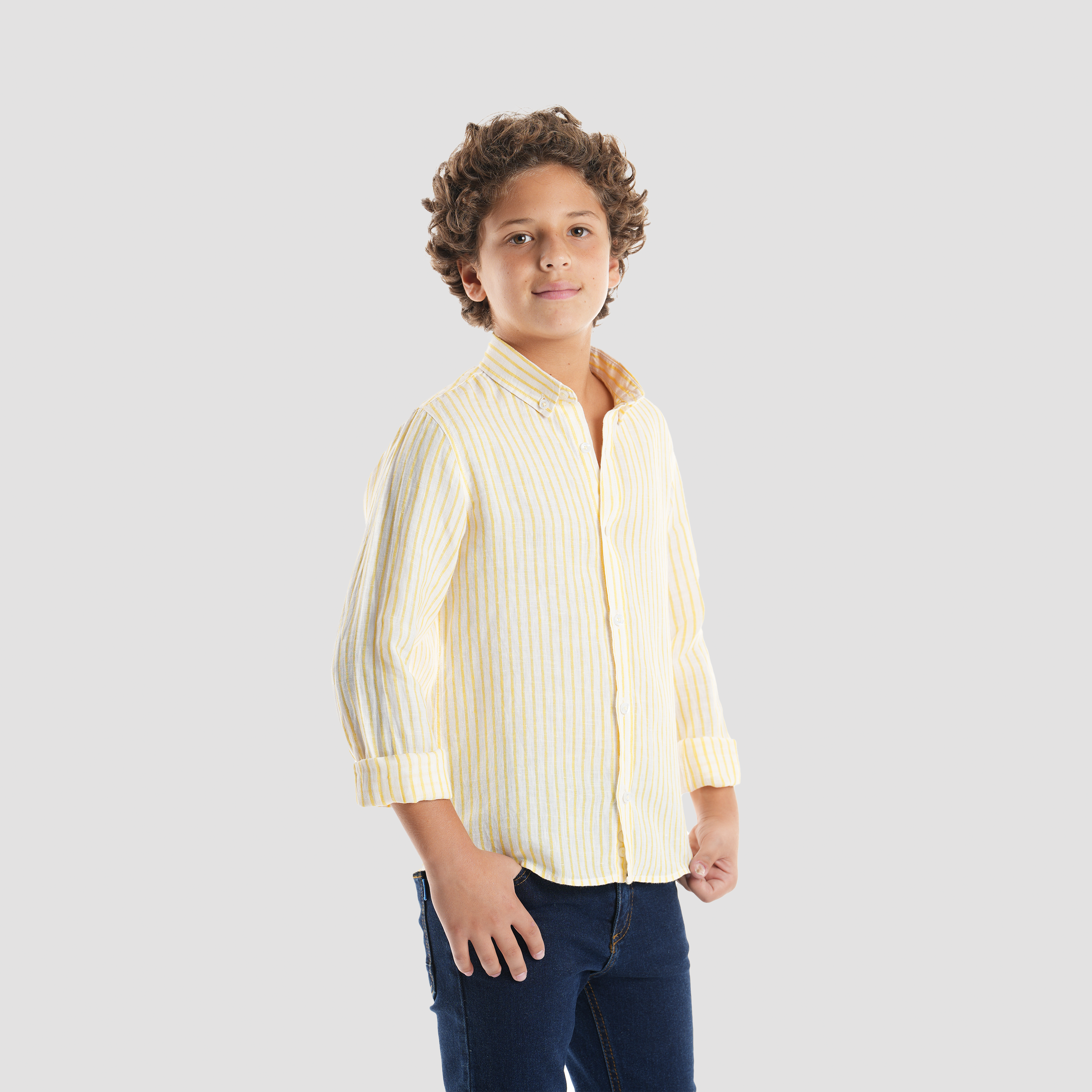 Boys' Yellow Linen Shirt-BSH157S - Naga Homme Main image