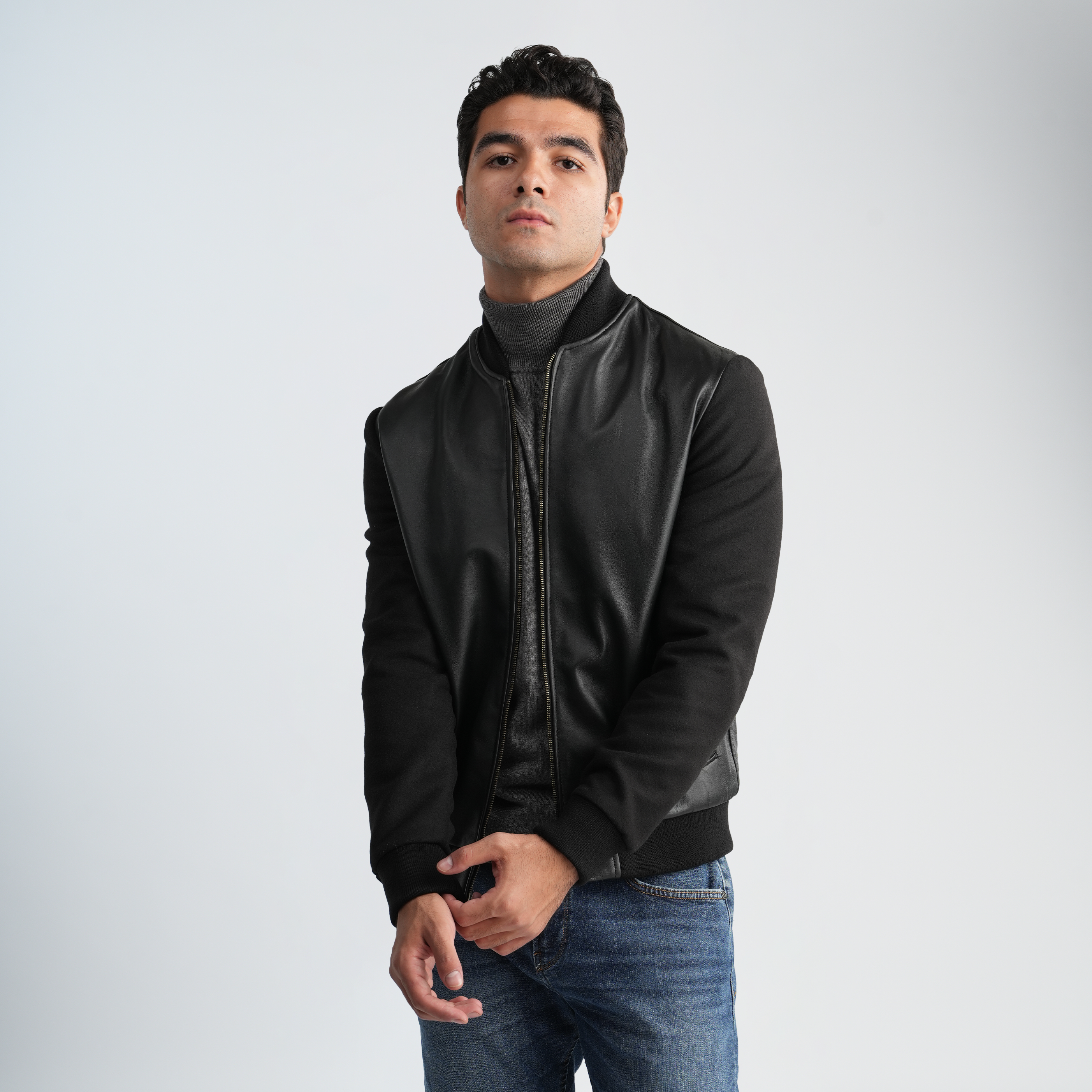 Men's Black Leather Jacket-MLJ-40