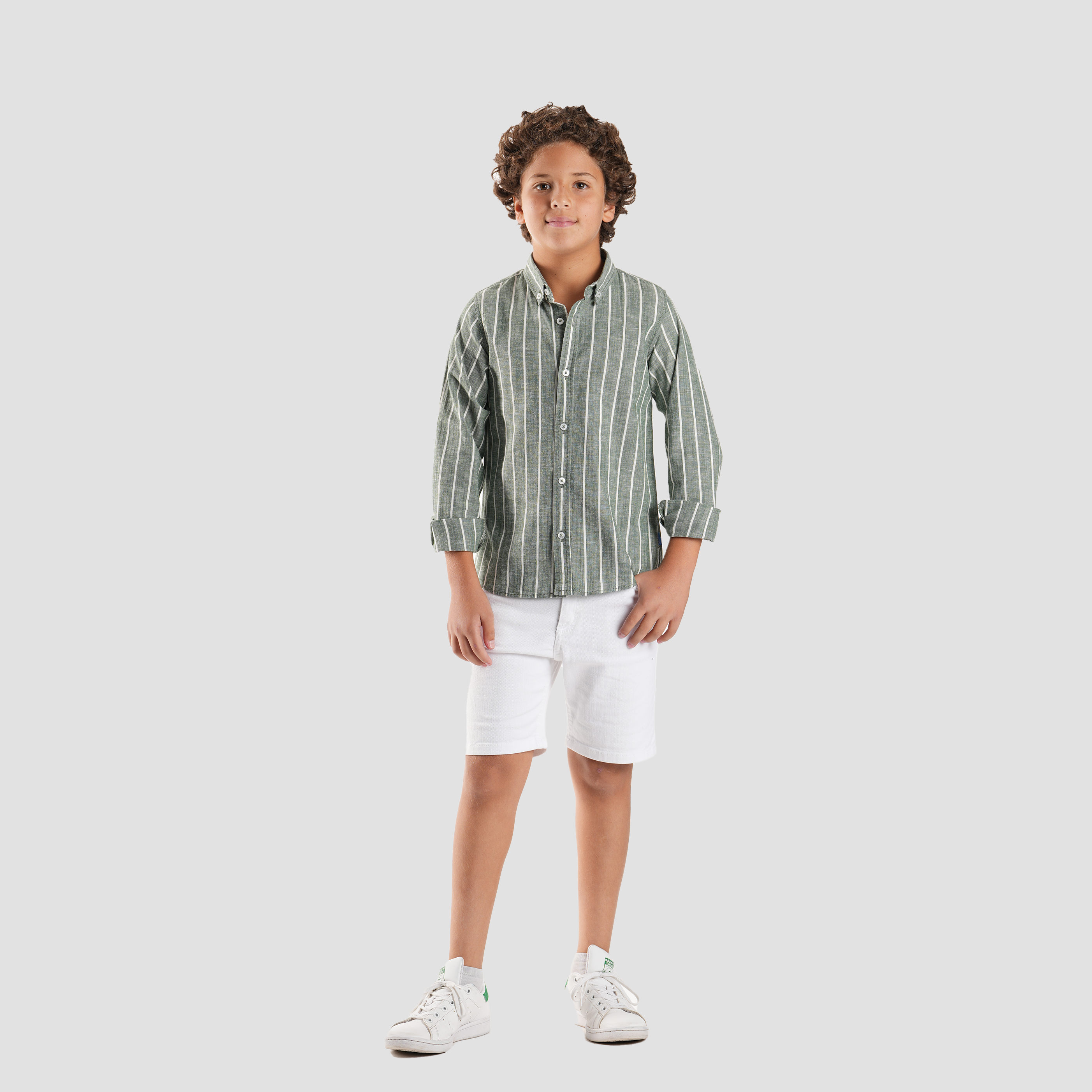 Boys' Green Linen Shirt-BSH148S - Naga Homme Main image