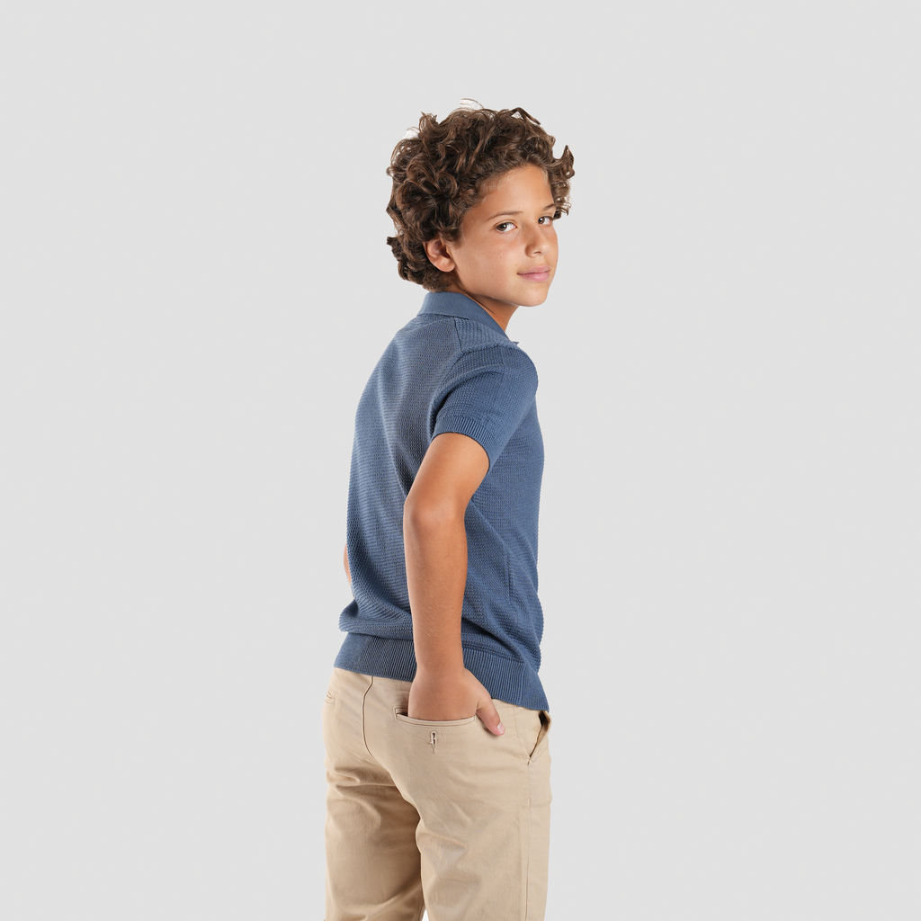 Boys' Blue Textured Polo-BPO-93S - Naga Homme
