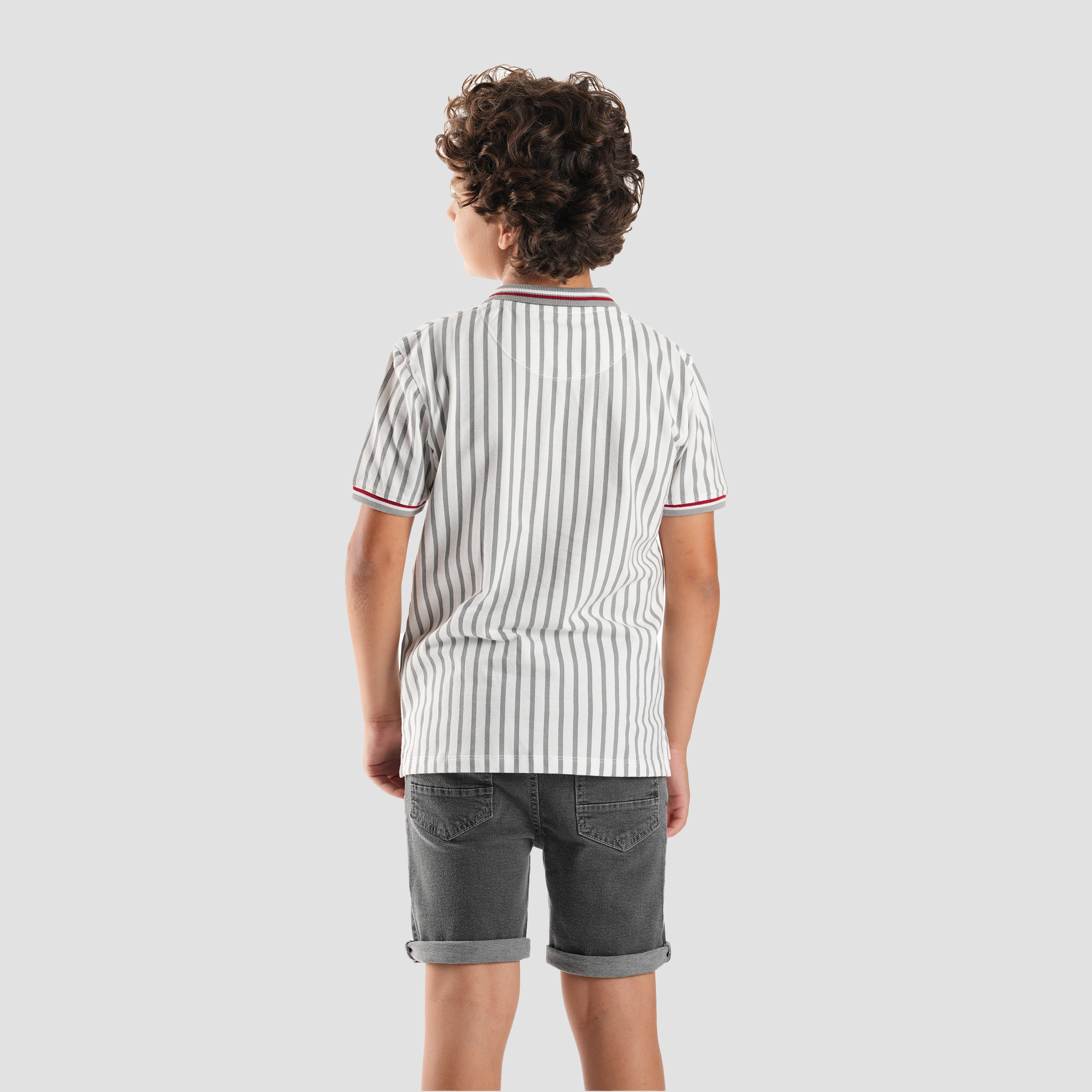 White*Grey Stripe Polo Shirt-BPO-89S - Naga Homme