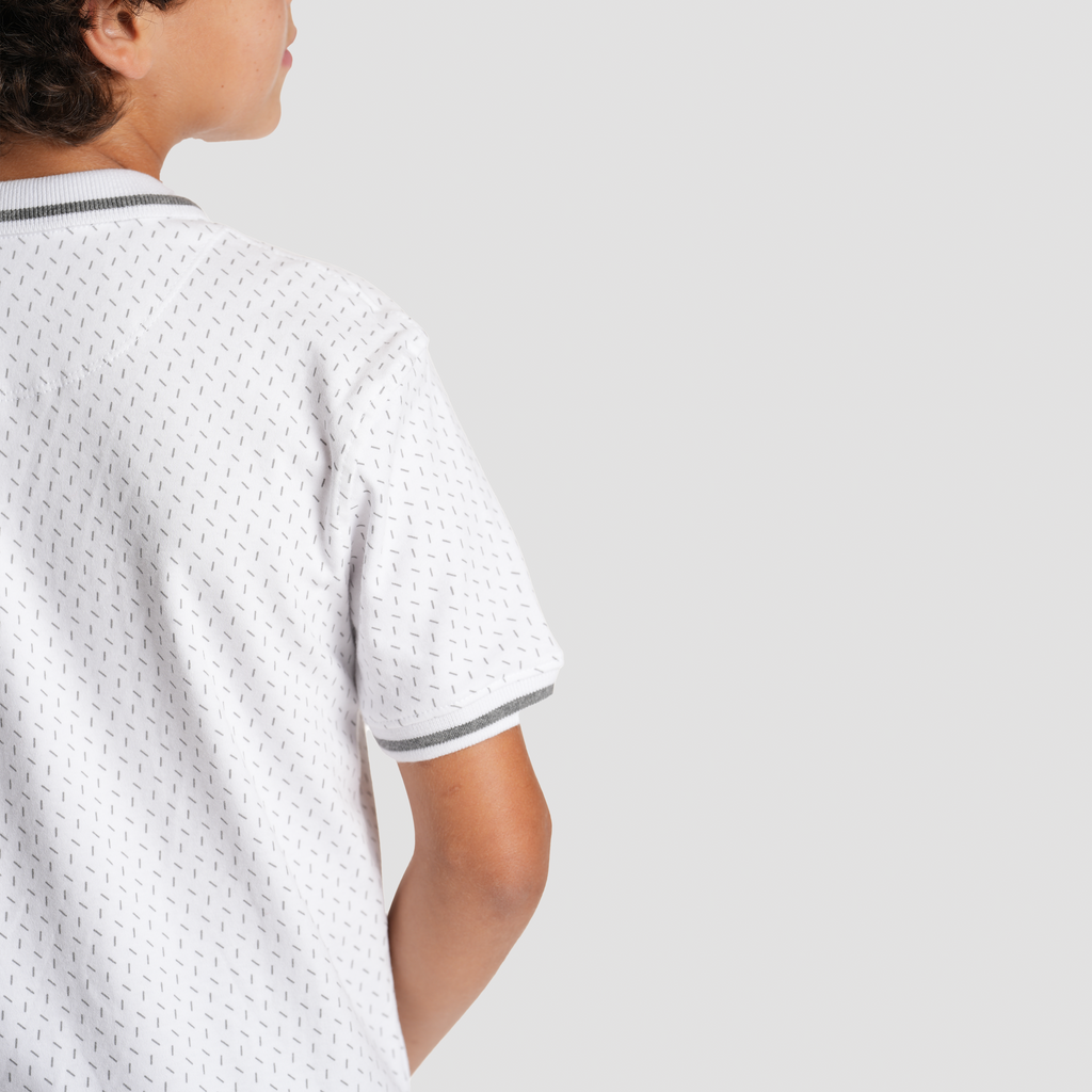 Boys' White Print Polo Shirt-BPO-95S - Naga Homme