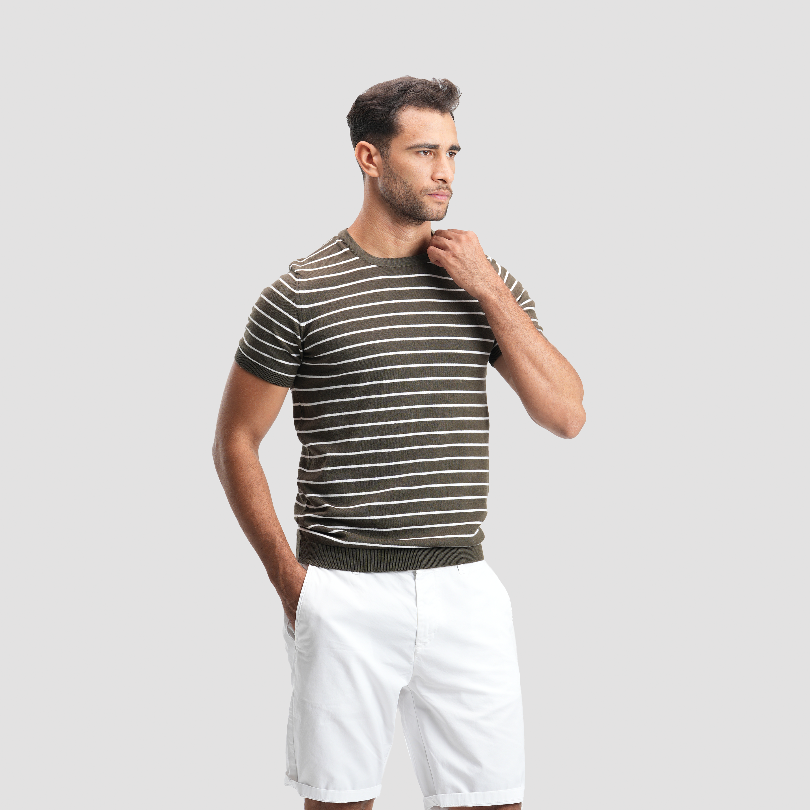 Olive striped men's polo-MPO137s Secondary image