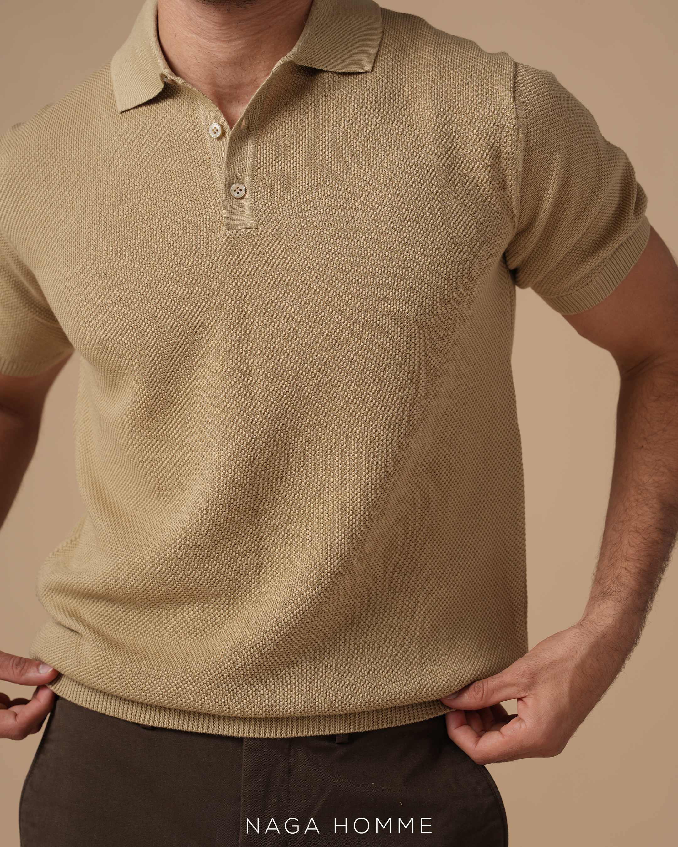 Men's Short sleeve Beige polo (MPO148) Secondary image
