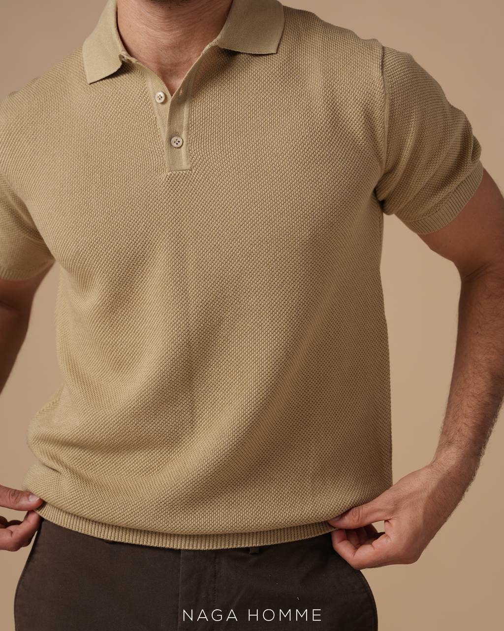 Men's Short sleeve Beige polo (MPO148)