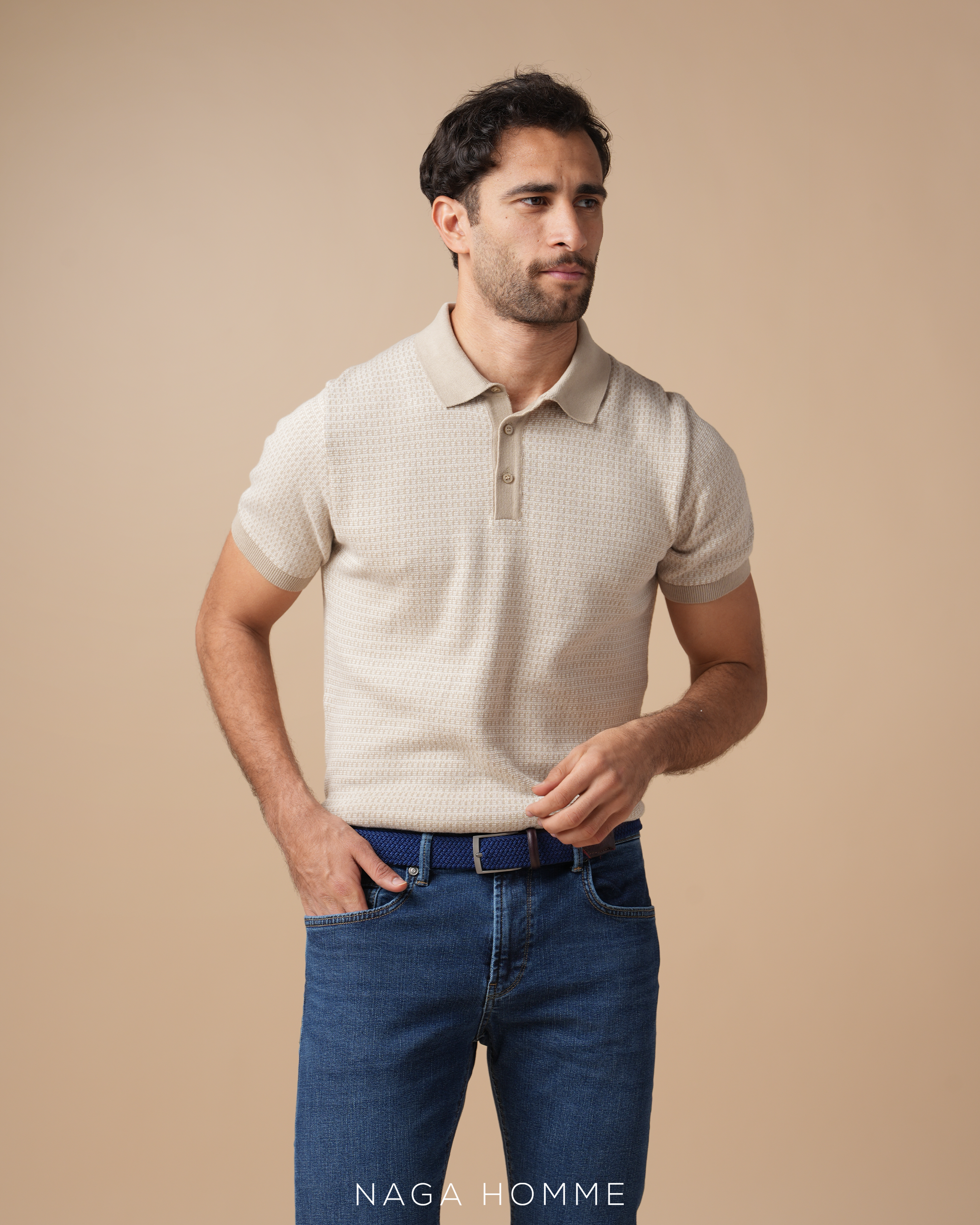 Men's Short sleeve Beige polo (MPO154)