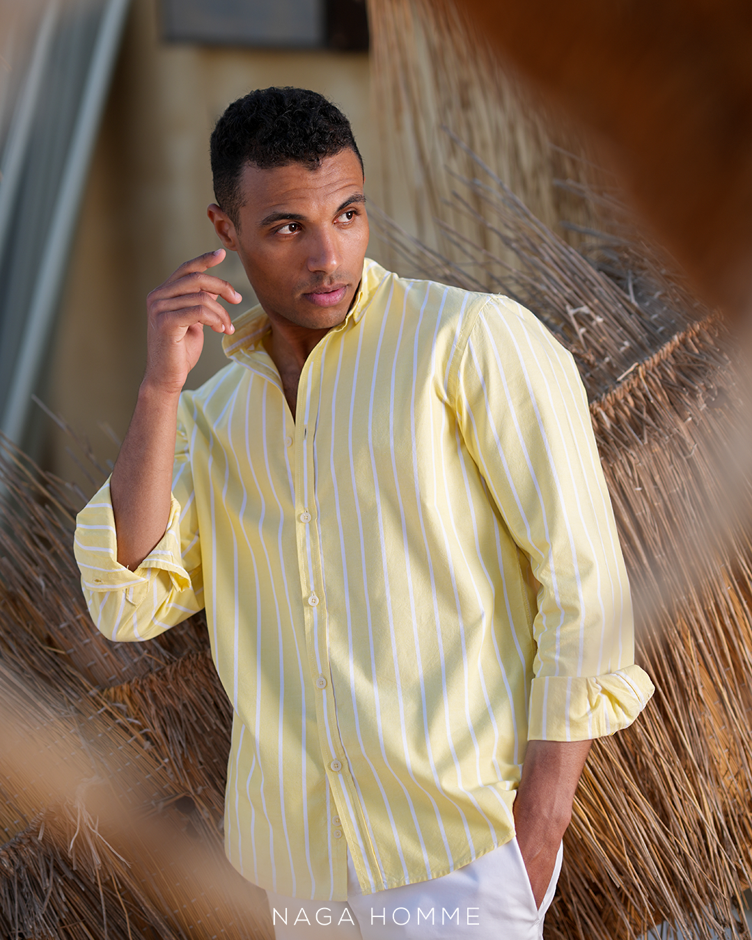 Light Yellow Striped Shirt (MSH0116) - Naga Homme Main image