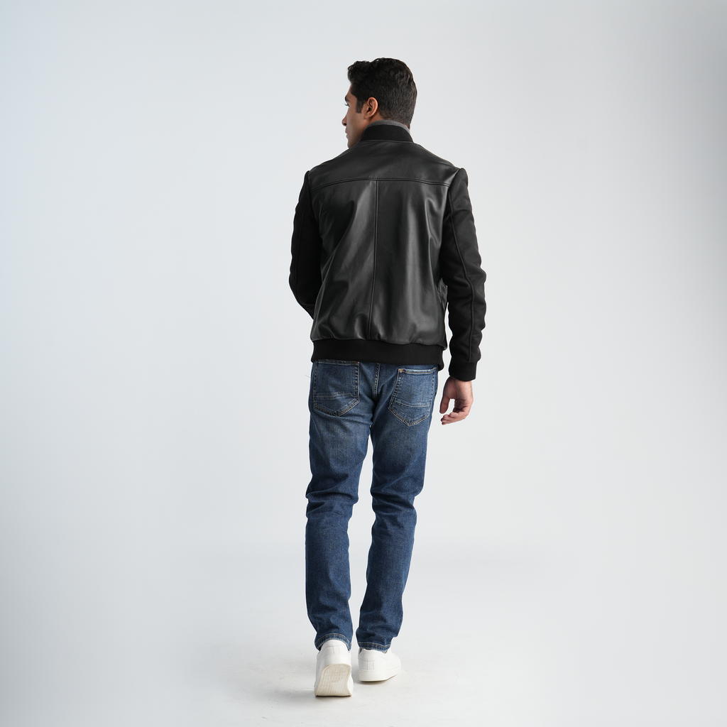 Men's Black Leather Jacket-MLJ-49