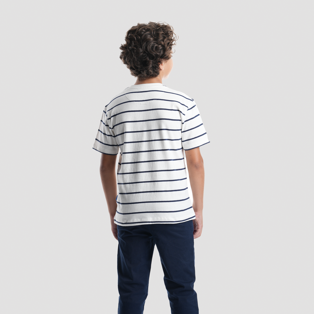 White*Navy Stripe T-shirt-BTS-46S - Naga Homme