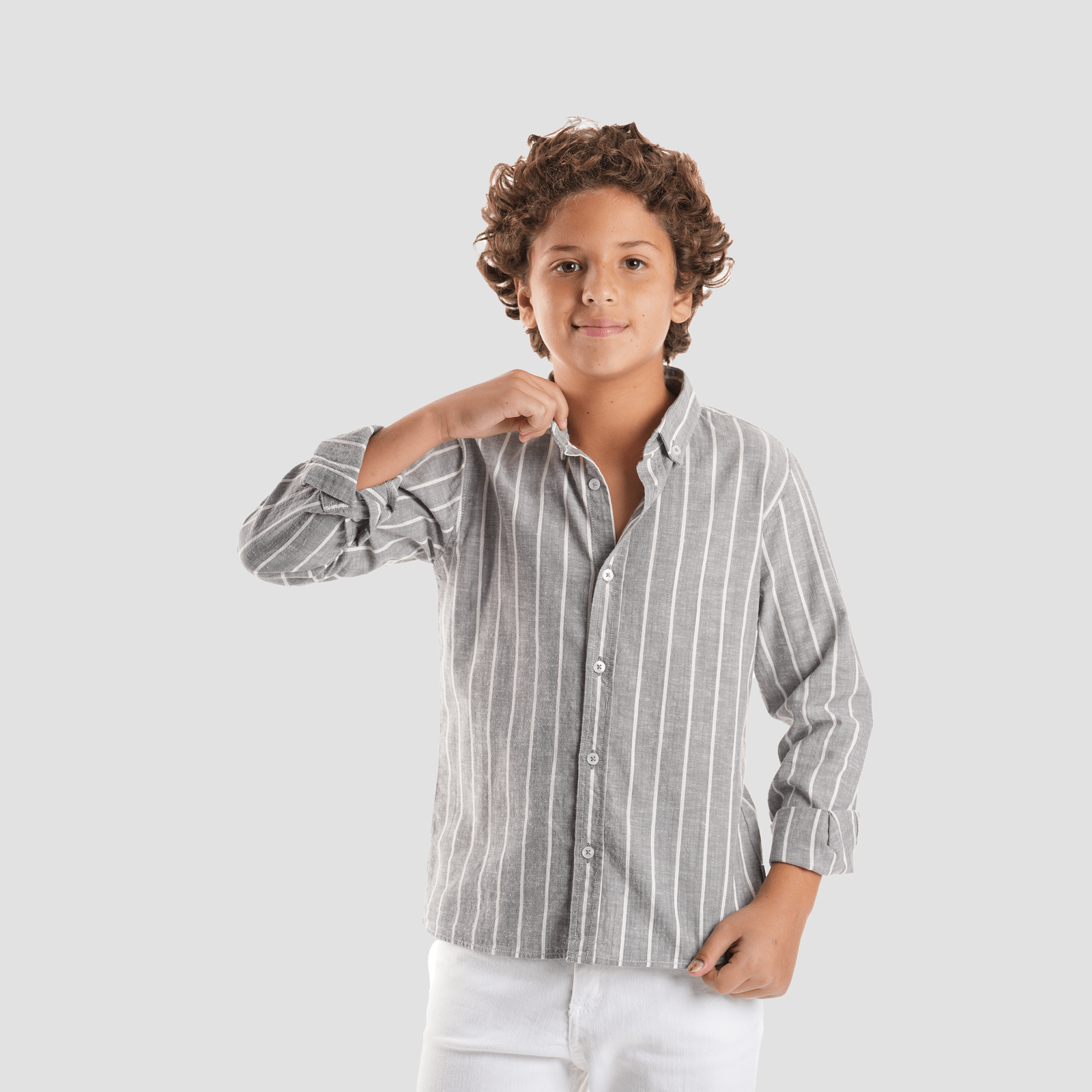 Boys' Grey Linen Shirt-BSH148S - Naga Homme Main image