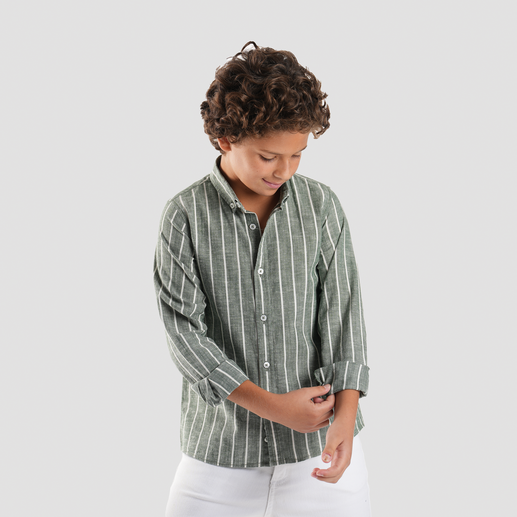 Boys' Green Linen Shirt-BSH148S - Naga Homme