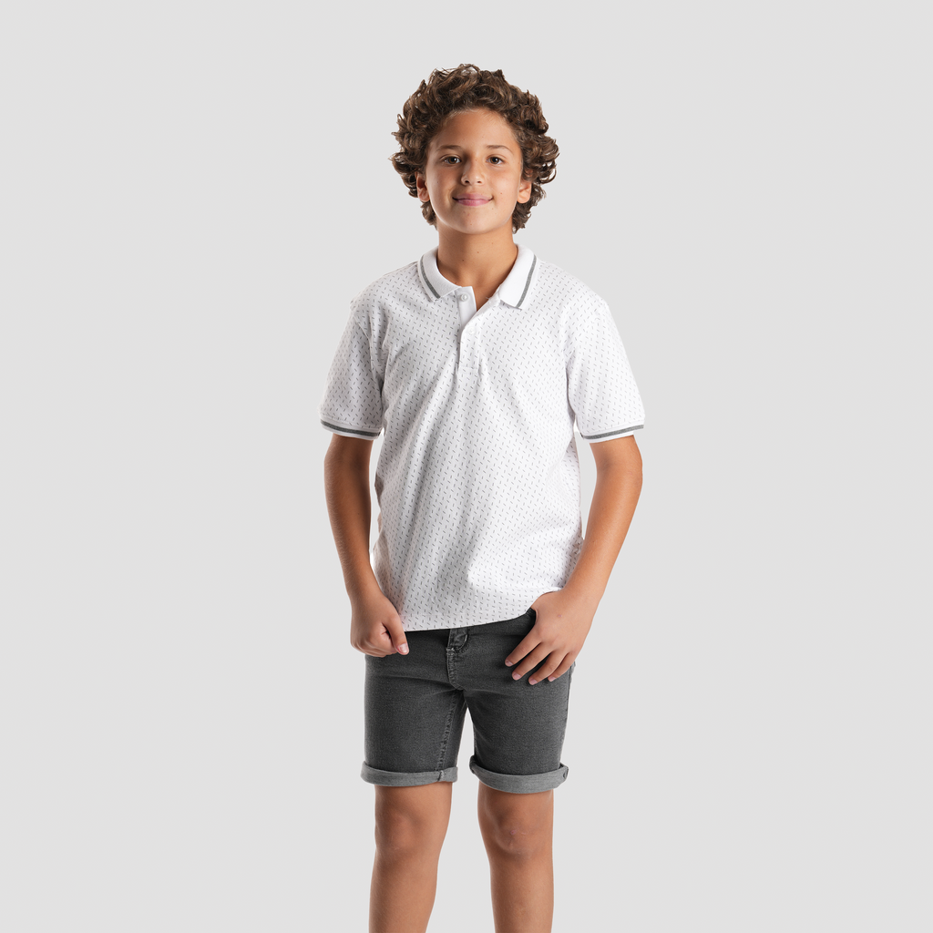 Boys' White Print Polo Shirt-BPO-95S - Naga Homme
