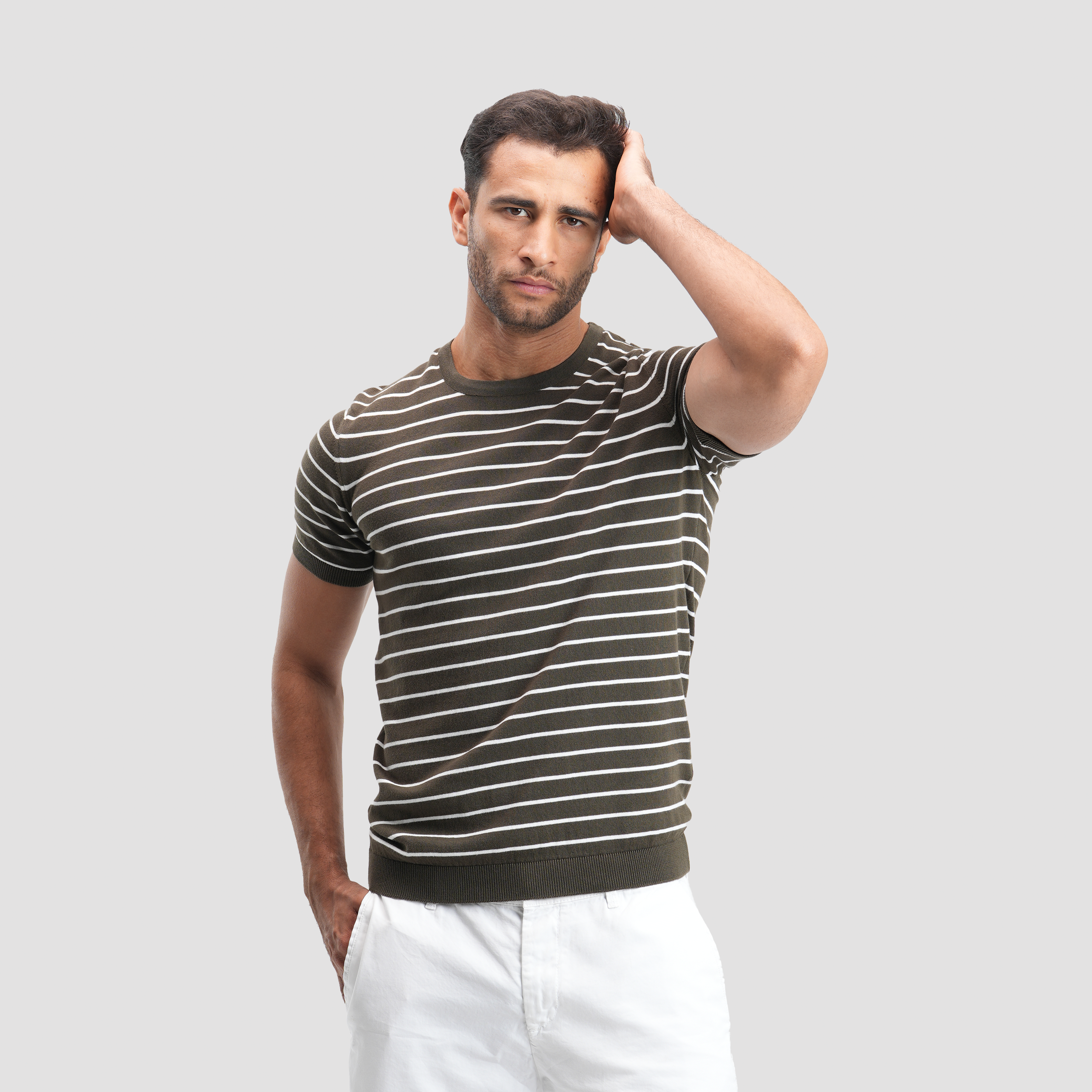 Olive striped men's polo-MPO137s - Naga Homme Main image