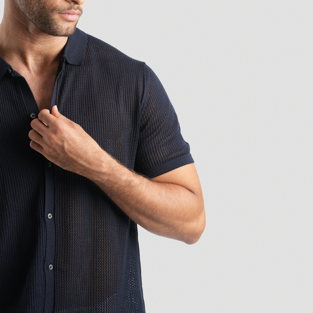 Navy short sleeve polo-MPO138s - Naga Homme