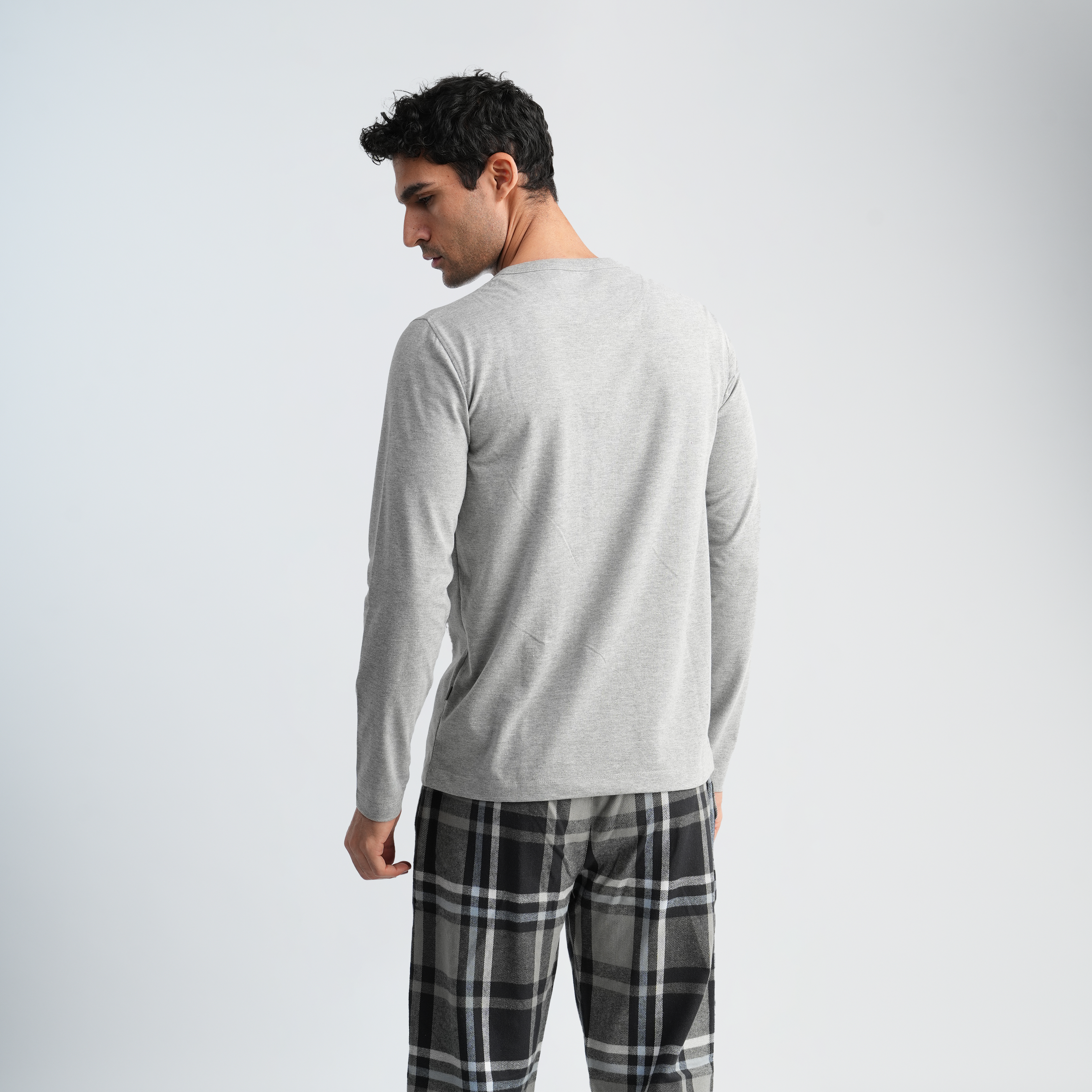 Men's Grey Plaid Pajama Set-MPJL187