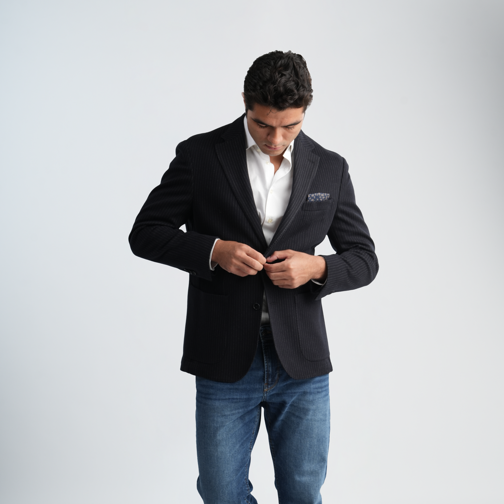 Striped Navy Blazer-MJKC412