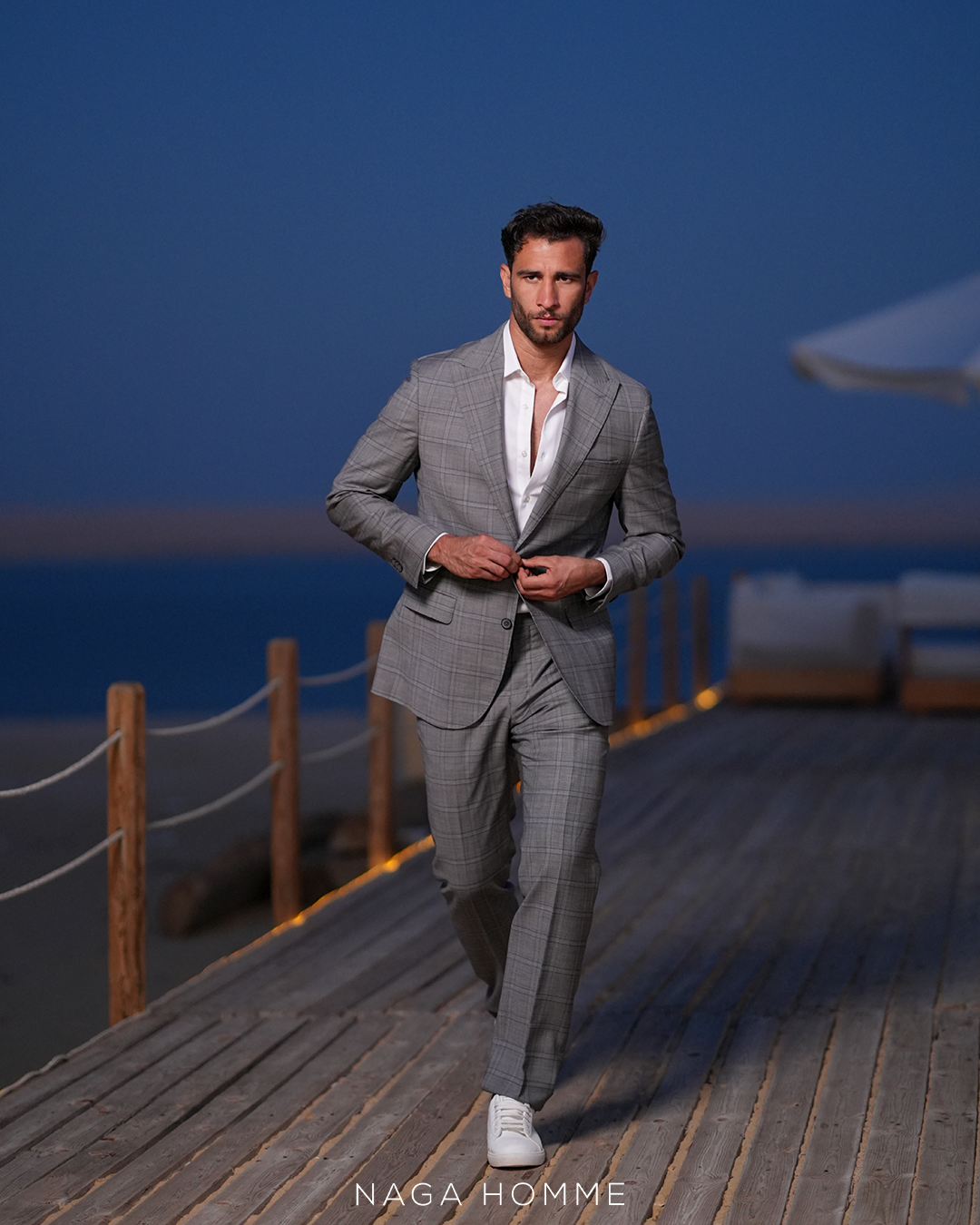 Light Grey Checked Suit (MSU373) - Naga Homme Main image