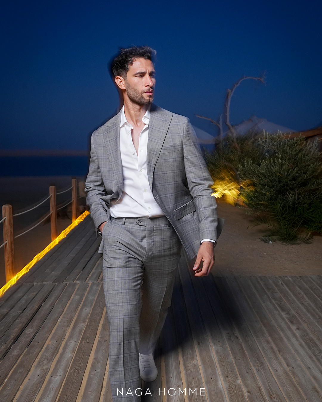 Light Grey Checked Suit (MSU373) - Naga Homme