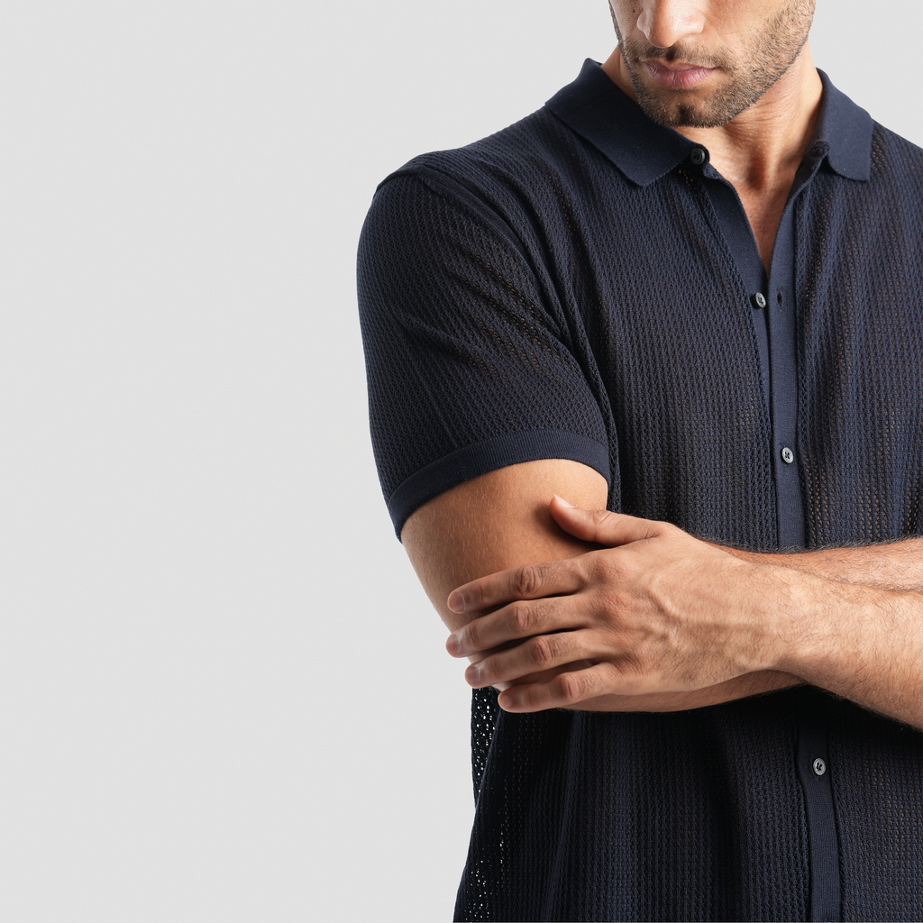 Navy short sleeve polo-MPO138s - Naga Homme